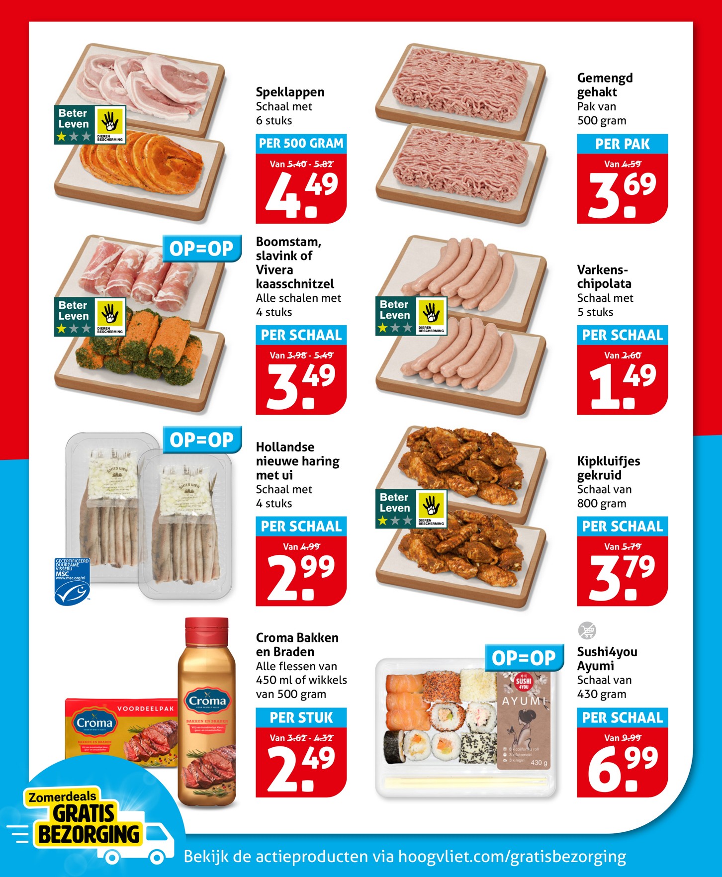 Hollandse nieuwe haring met ui, gemarkeerd op pagina 10 van de Hoogvliet folder