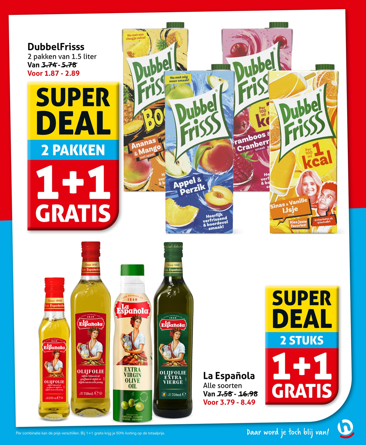 DubbelFrisss vruchtendrank, gemarkeerd op pagina 19 van de Hoogvliet folder