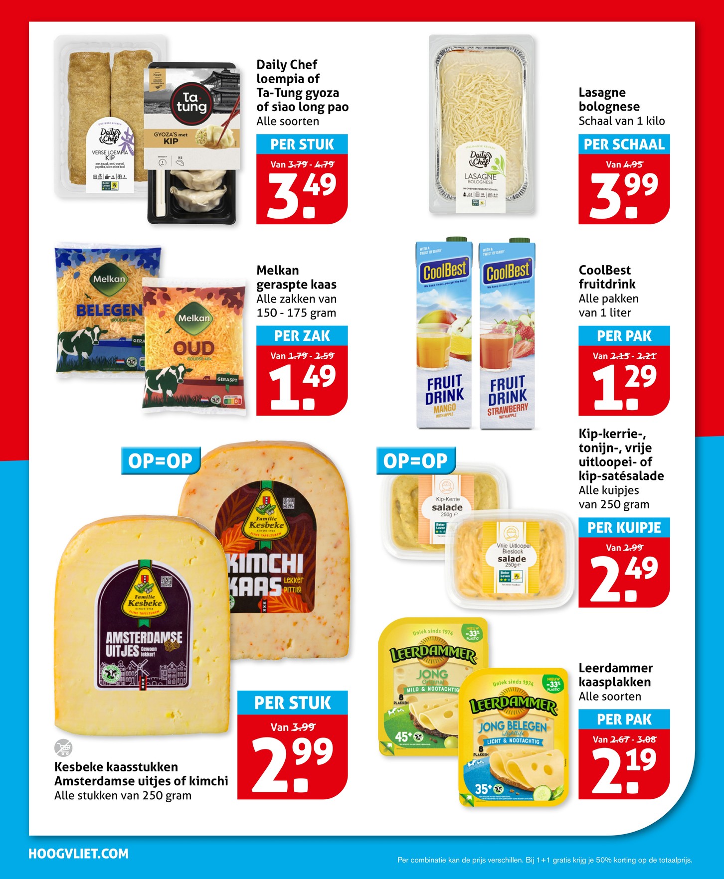 Melkan geraspte kaas, gemarkeerd op pagina 14 van de Hoogvliet folder