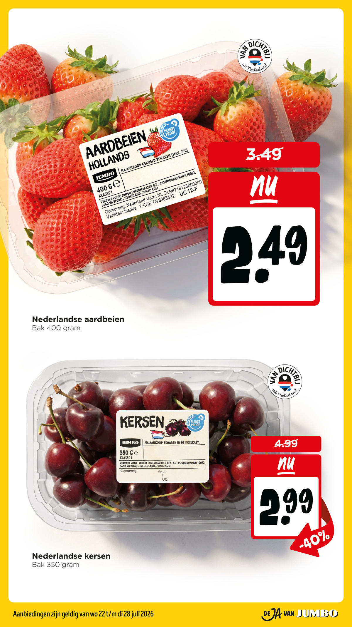 Nederlandse aardbeien, gemarkeerd op pagina 3 van de Jumbo folder
