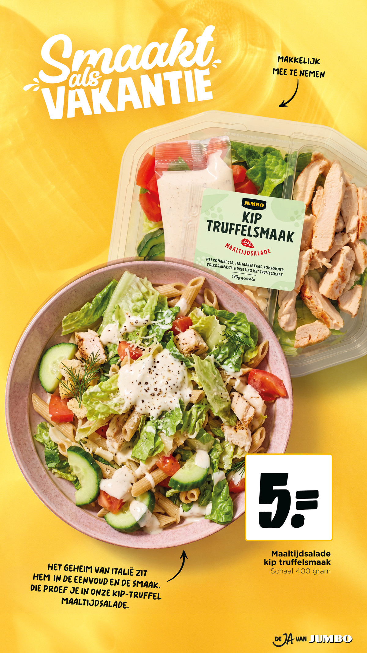 Maaltijdsalade kip truffelsmaak, gemarkeerd op pagina 7 van de Jumbo folder