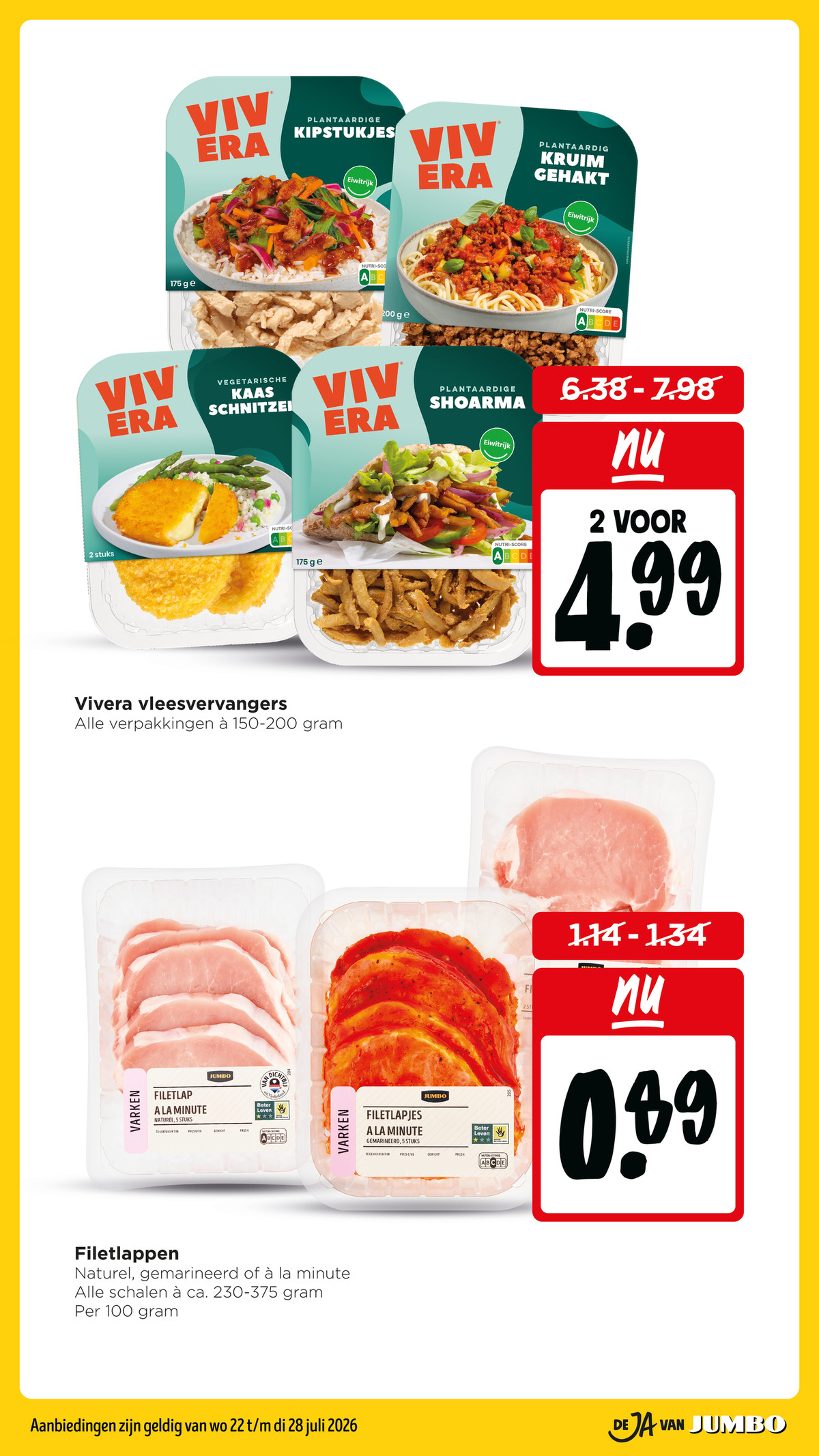 Vivera vleesvervangers, gemarkeerd op pagina 15 van de Jumbo folder