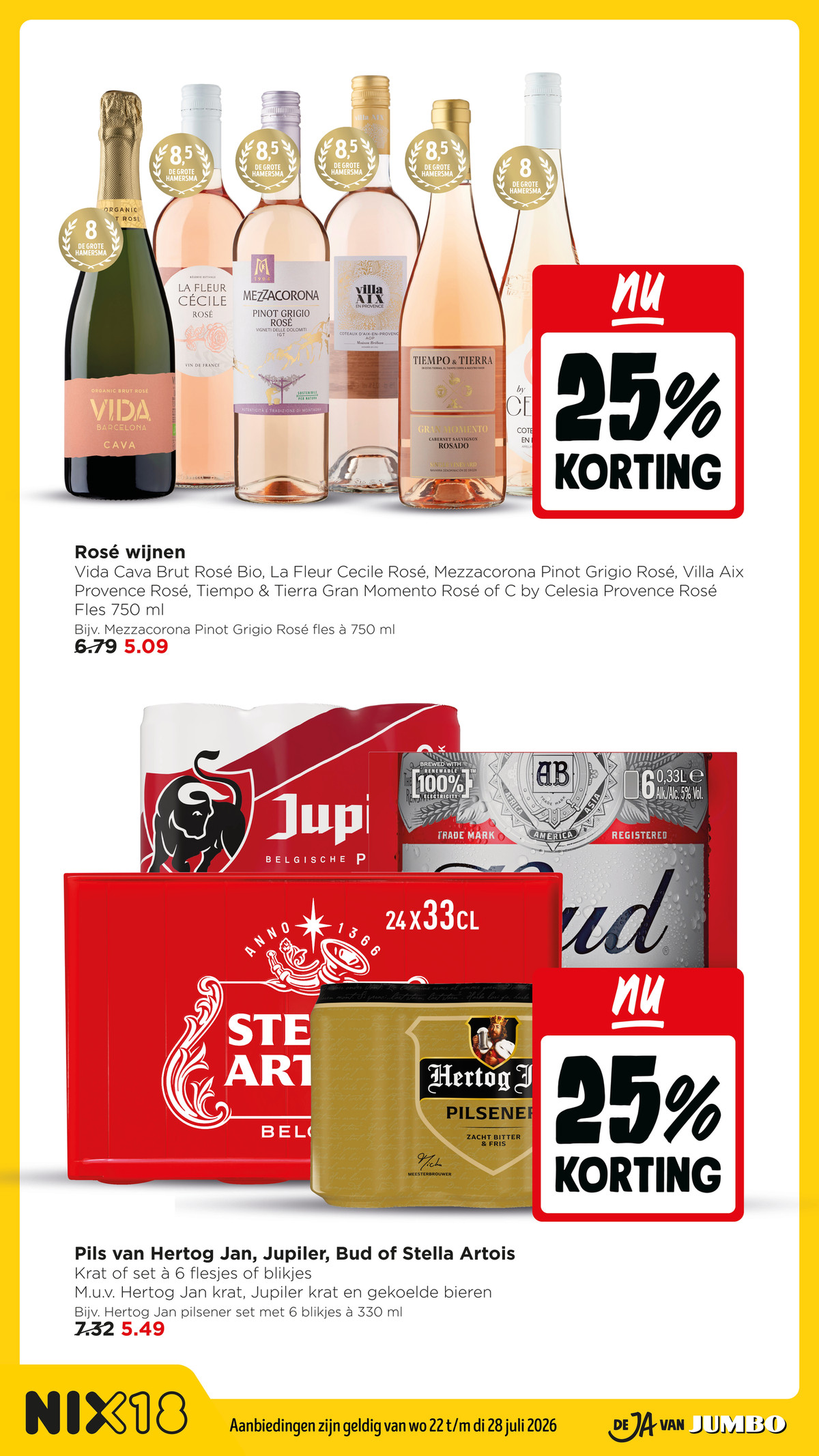 Rosé wijnen, gemarkeerd op pagina 20 van de Jumbo folder