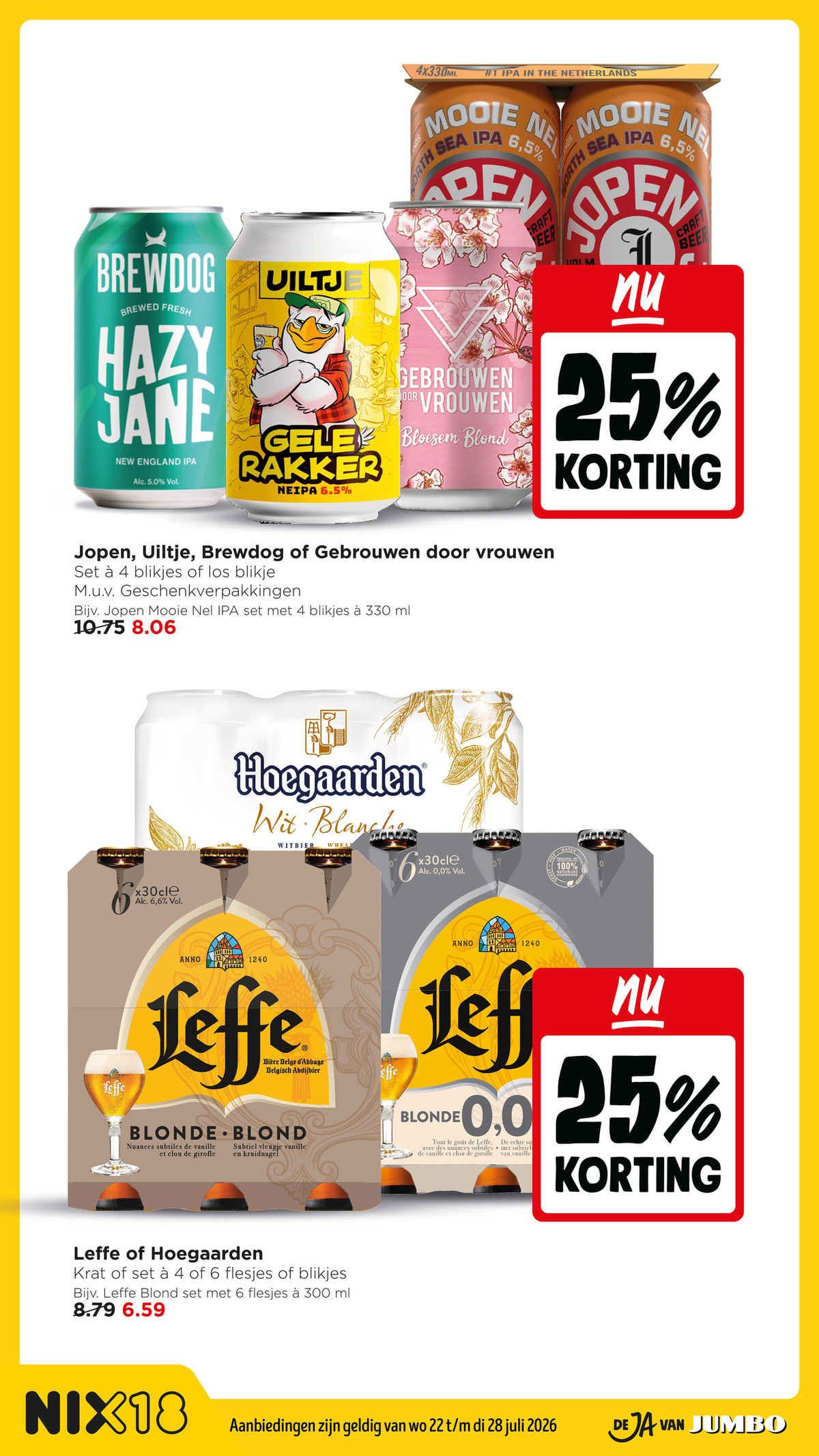 Jopen, Uiltje, Brewdog of Gebrouwen door vrouwen, gemarkeerd op pagina 22 van de Jumbo folder