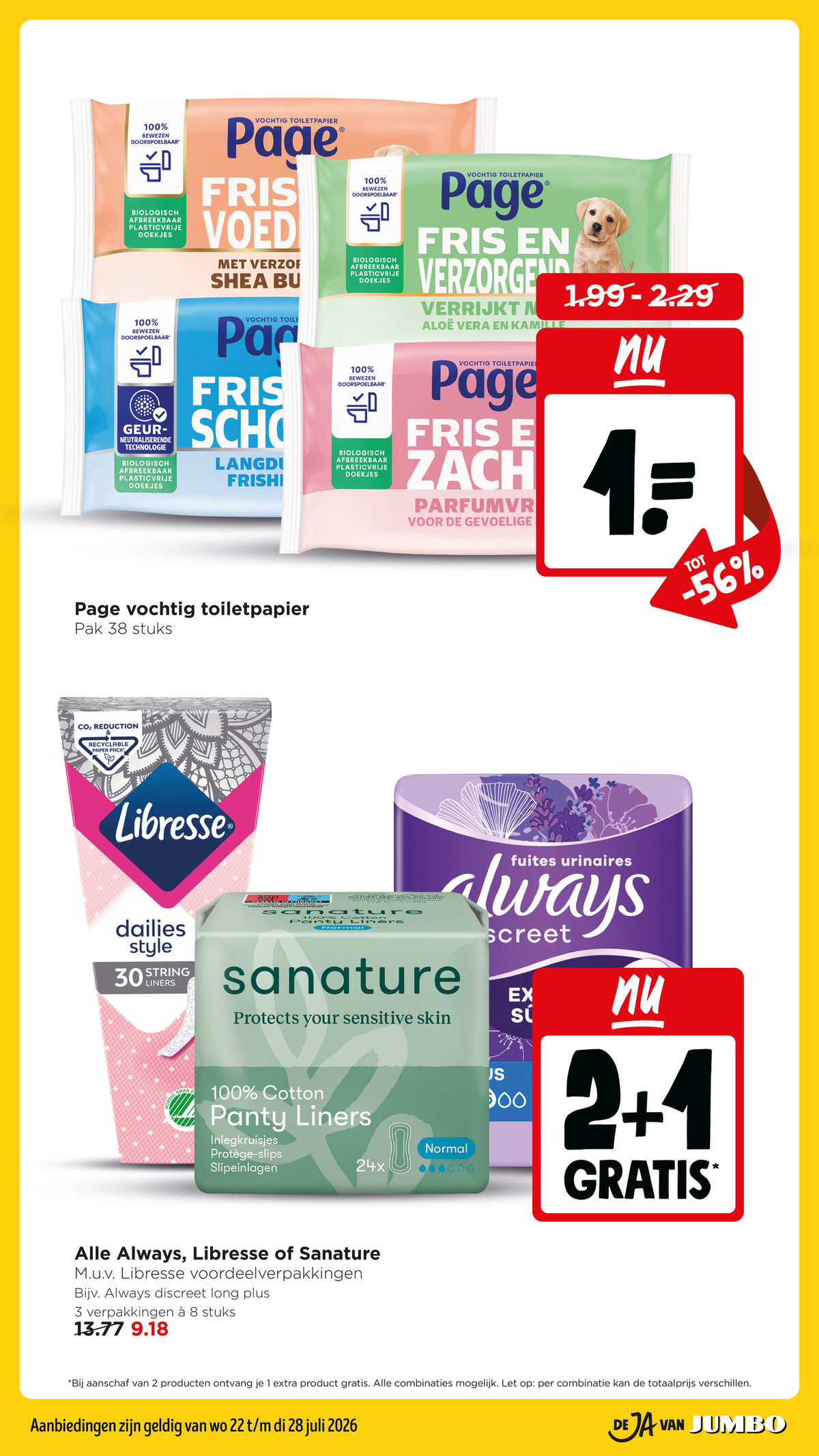 Page vochtig toiletpapier, gemarkeerd op pagina 26 van de Jumbo folder