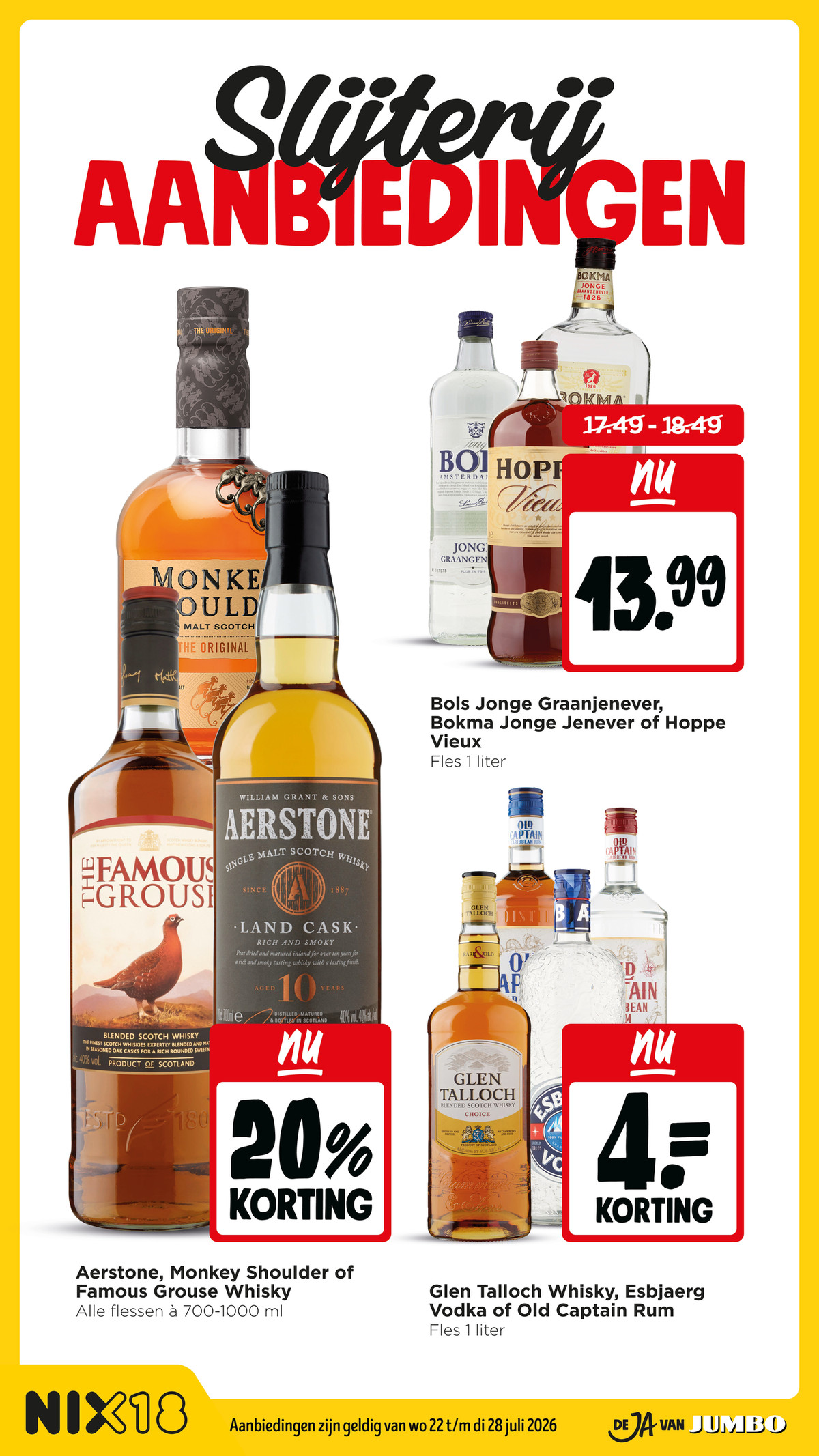 Bols Jonge Graanjenever, Bokma Jonge Jenever of Hoppe Vieux, gemarkeerd op pagina 27 van de Jumbo folder