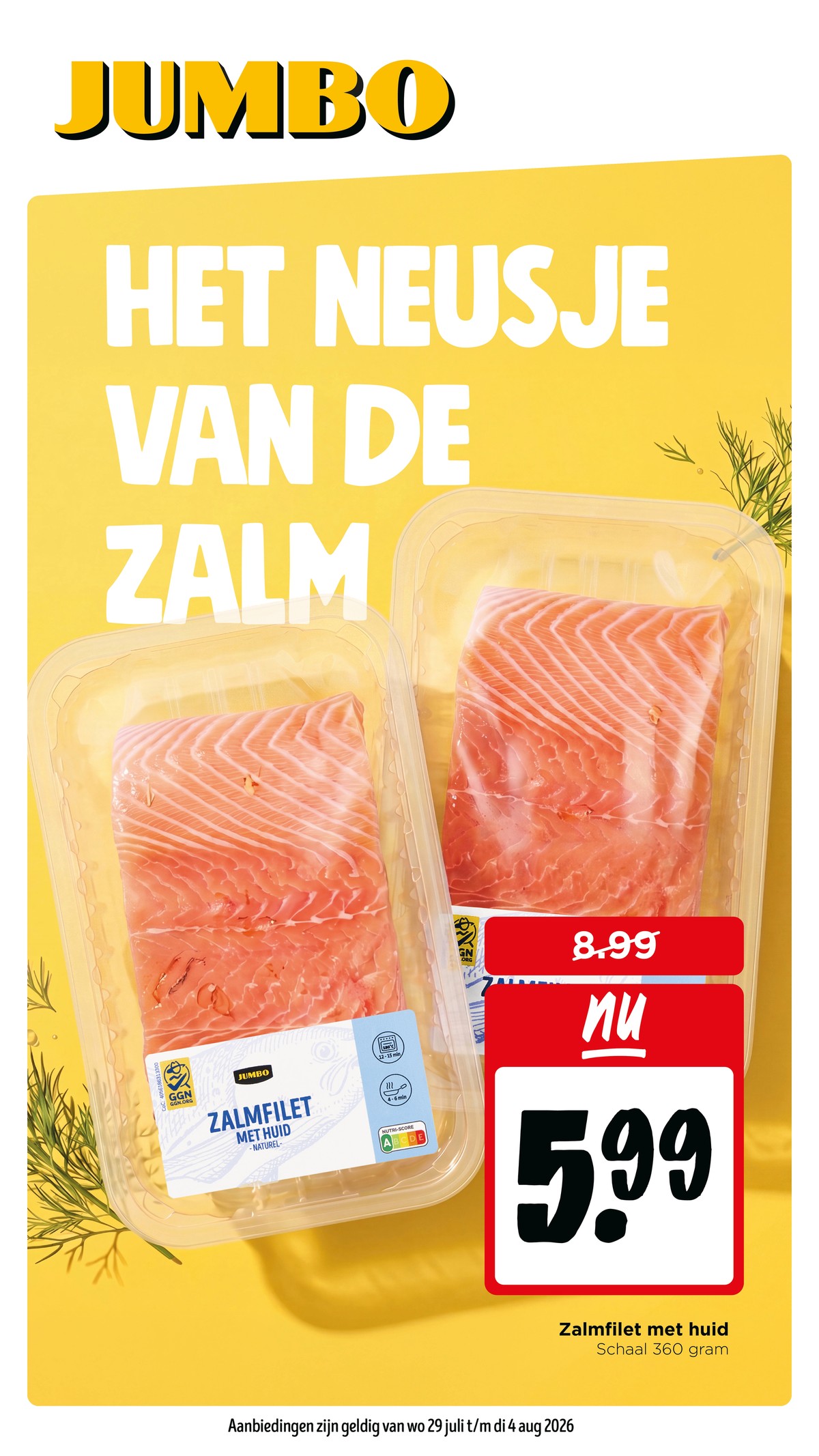 Zalmfilet met huid, gemarkeerd op pagina 1 van de Jumbo folder