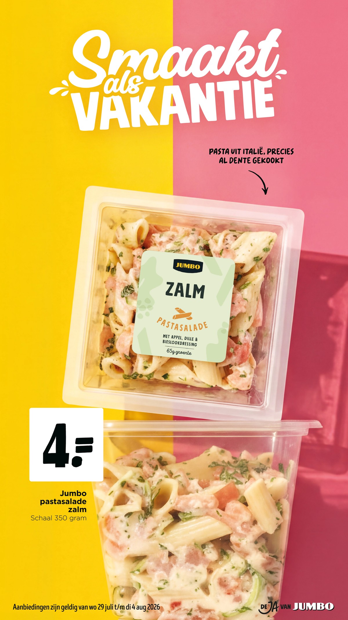 Jumbo pastasalade zalm, gemarkeerd op pagina 9 van de Jumbo folder