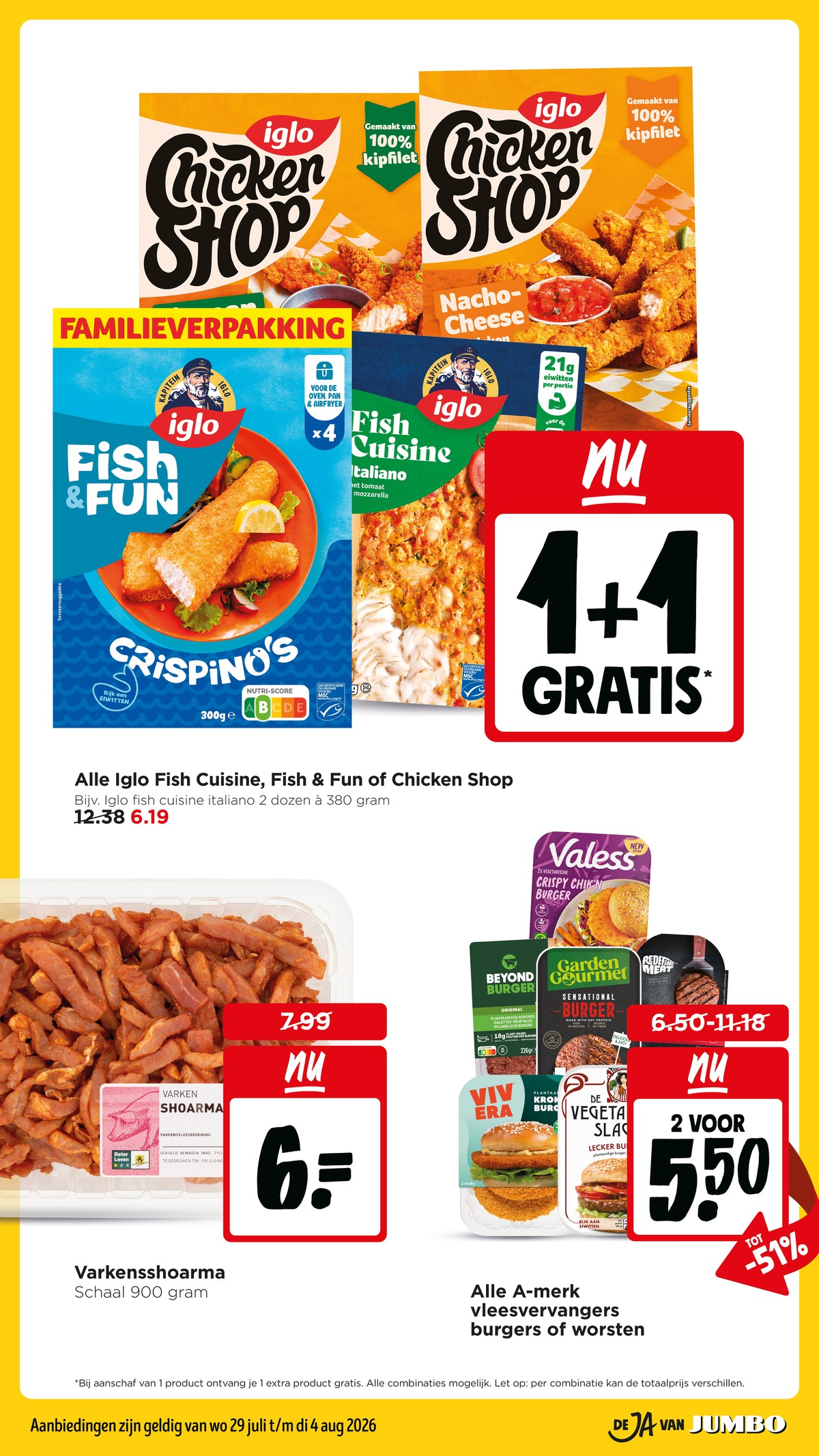 Alle Iglo Fish Cuisine, Fish & Fun of Chicken Shop, gemarkeerd op pagina 10 van de Jumbo folder