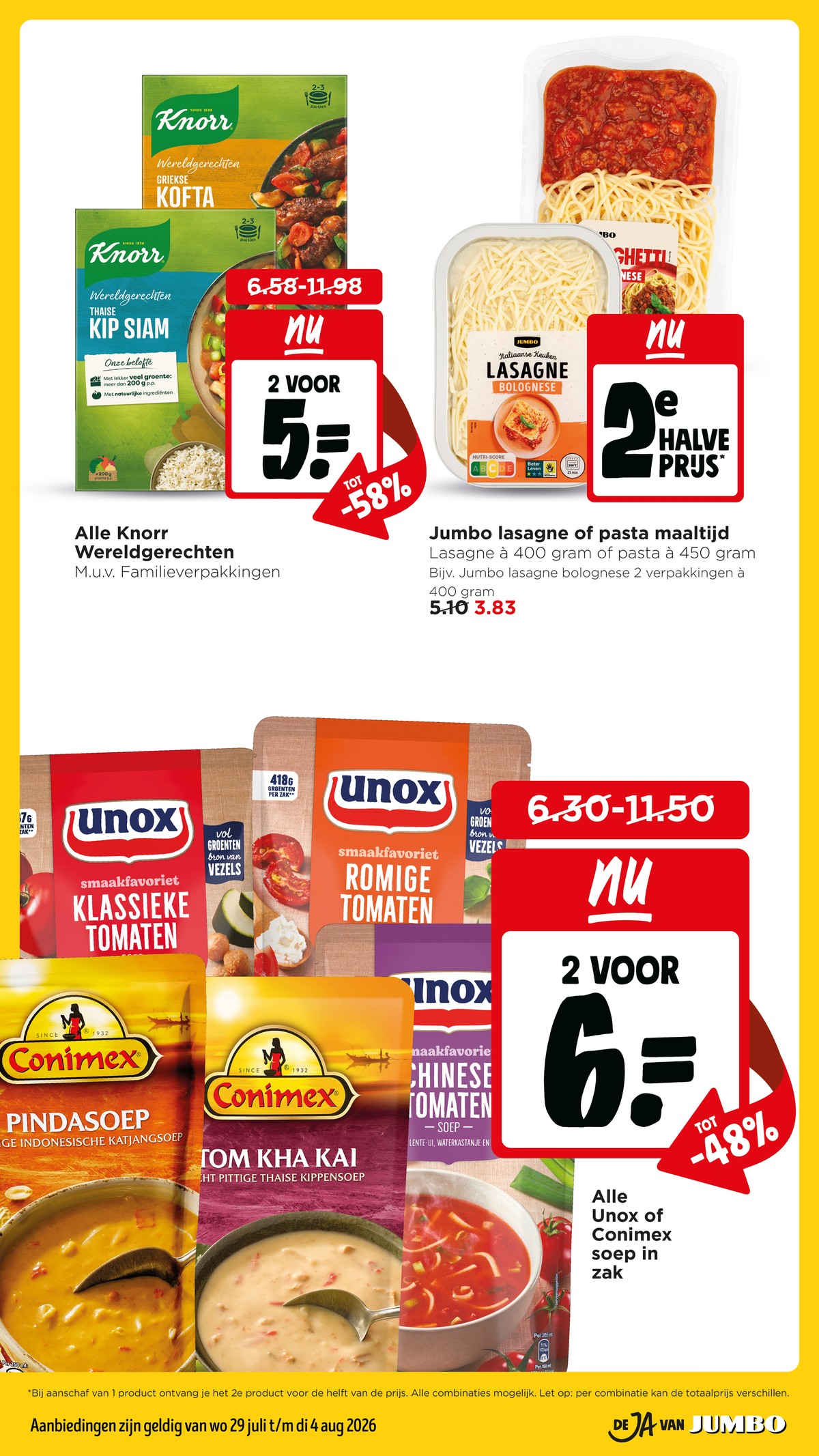Wereldgerechten maaltijdpakketten, gemarkeerd op pagina 13 van de Jumbo folder
