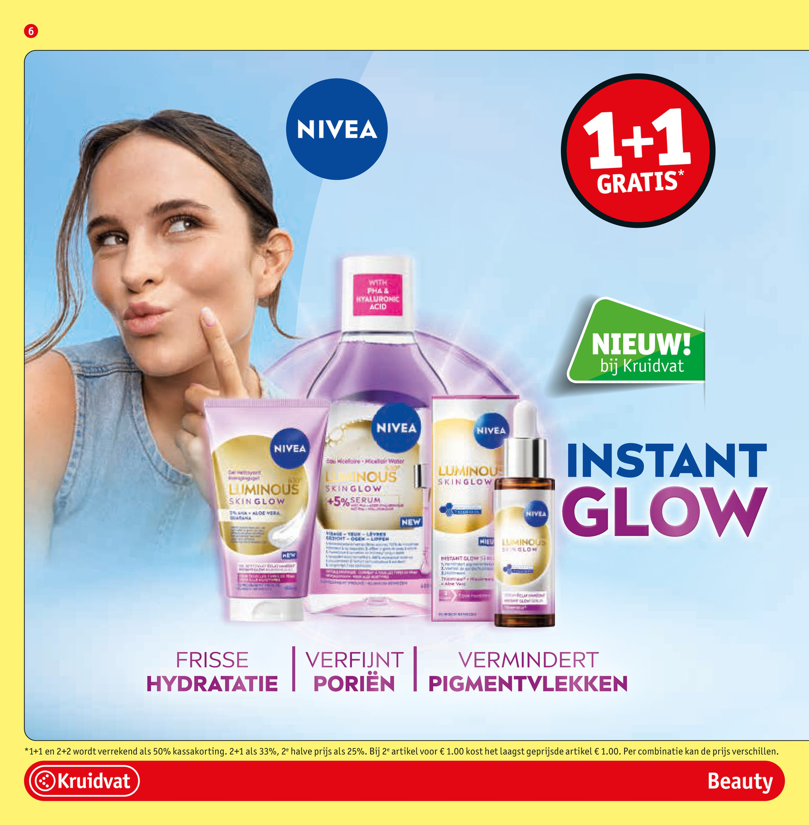 Nivea Luminous Skin Glow assortiment, gemarkeerd op pagina 6 van de Kruidvat folder