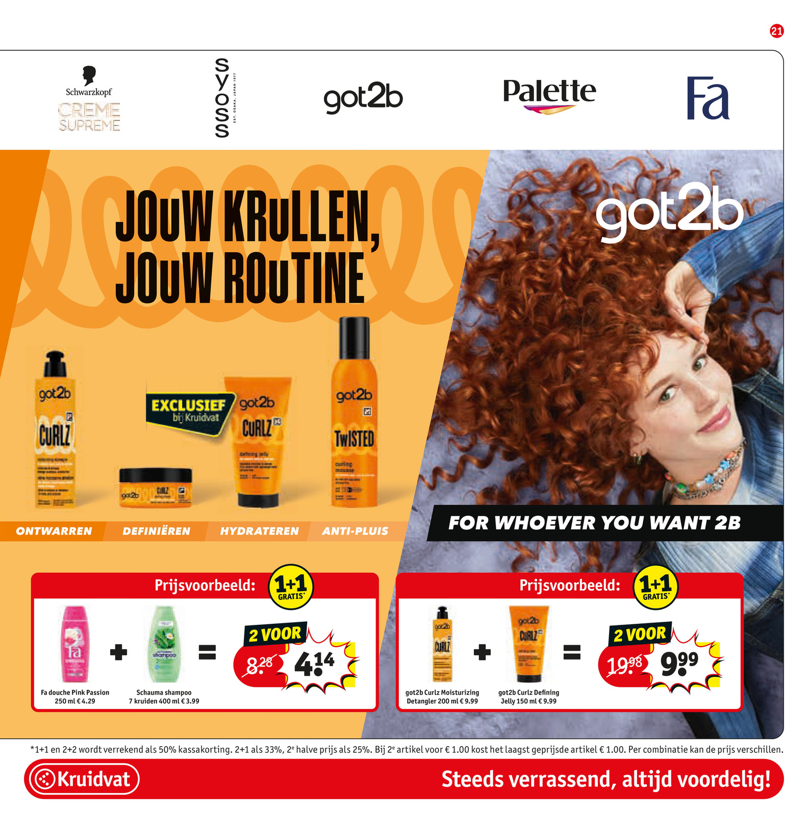 Fa douche Pink Passion & Schauma shampoo 7 kruiden combi, gemarkeerd op pagina 21 van de Kruidvat folder