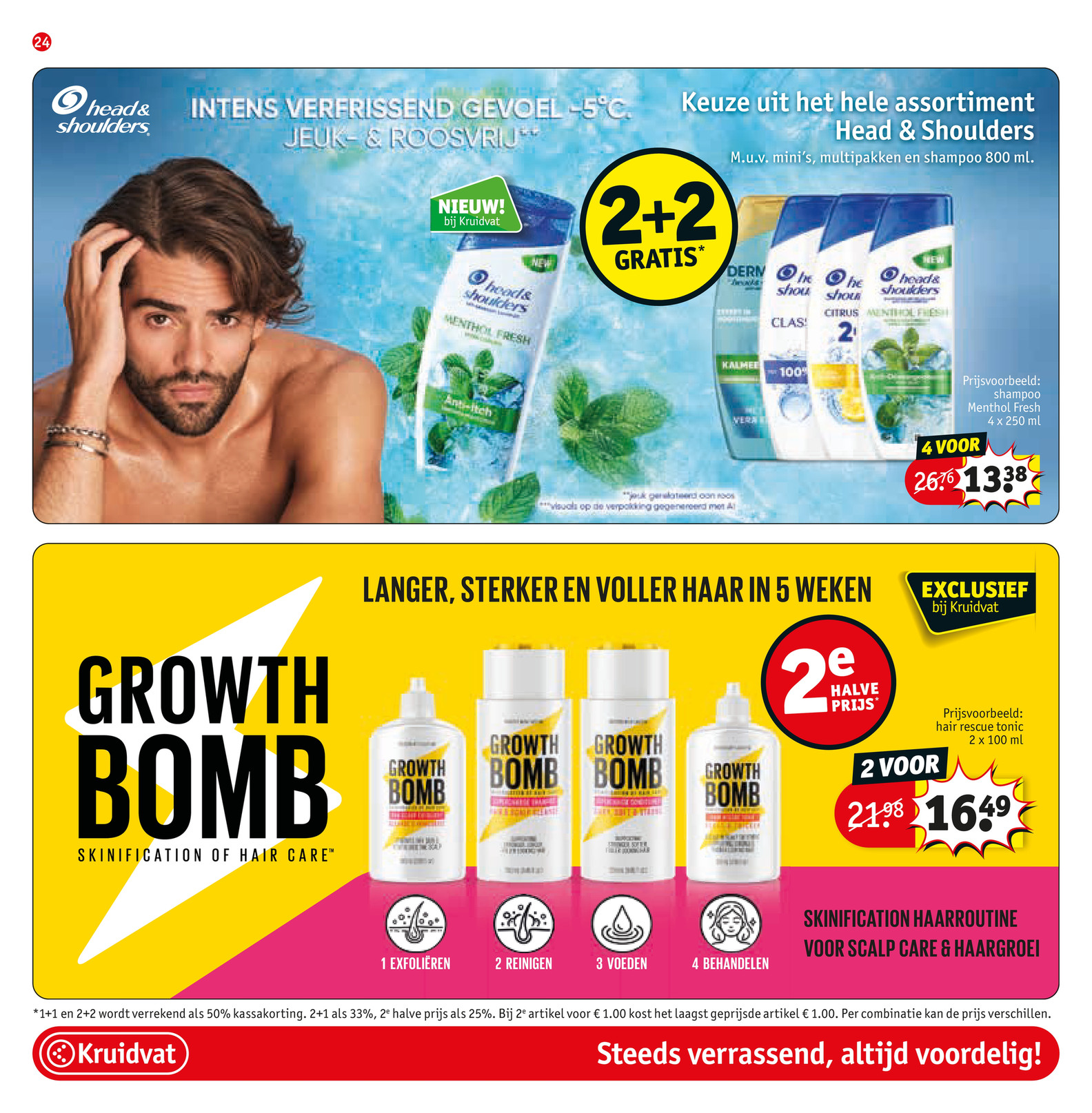 Shampoo assortiment, gemarkeerd op pagina 24 van de Kruidvat folder