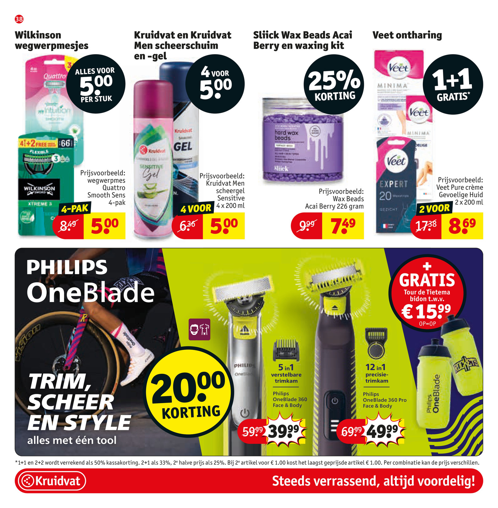 Kruidvat scheerschuim en -gel, gemarkeerd op pagina 38 van de Kruidvat folder