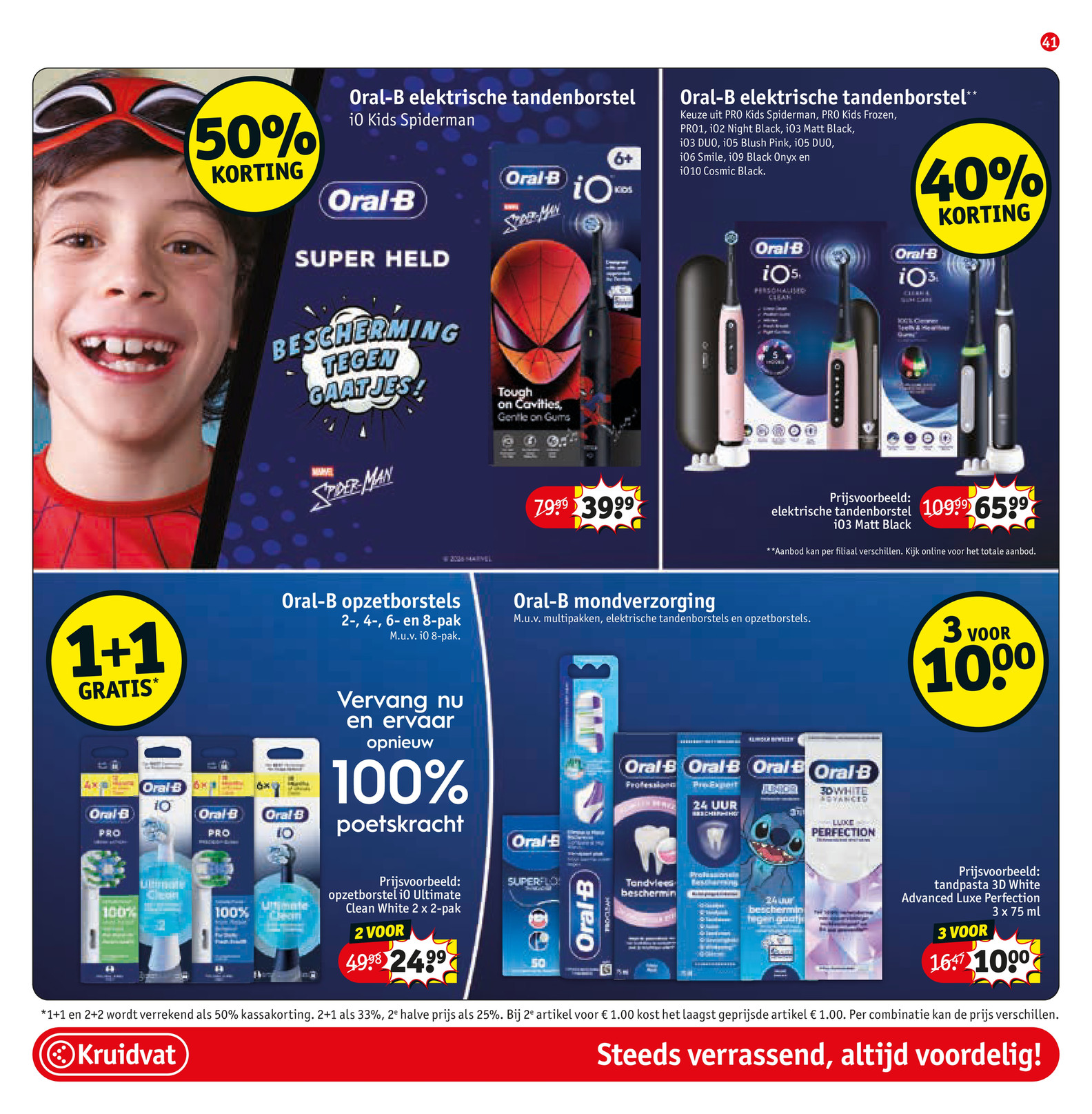 Oral-B opzetborstels, gemarkeerd op pagina 41 van de Kruidvat folder