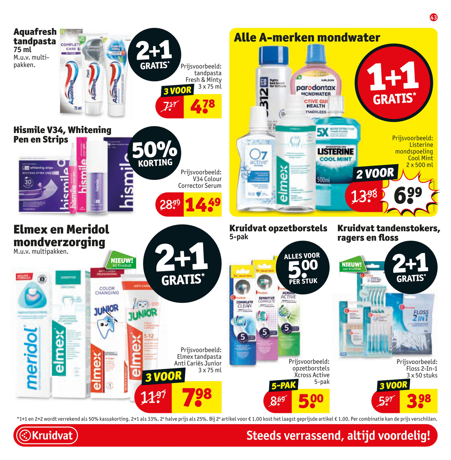 Aquafresh tandpasta, gemarkeerd op pagina 43 van de Kruidvat folder