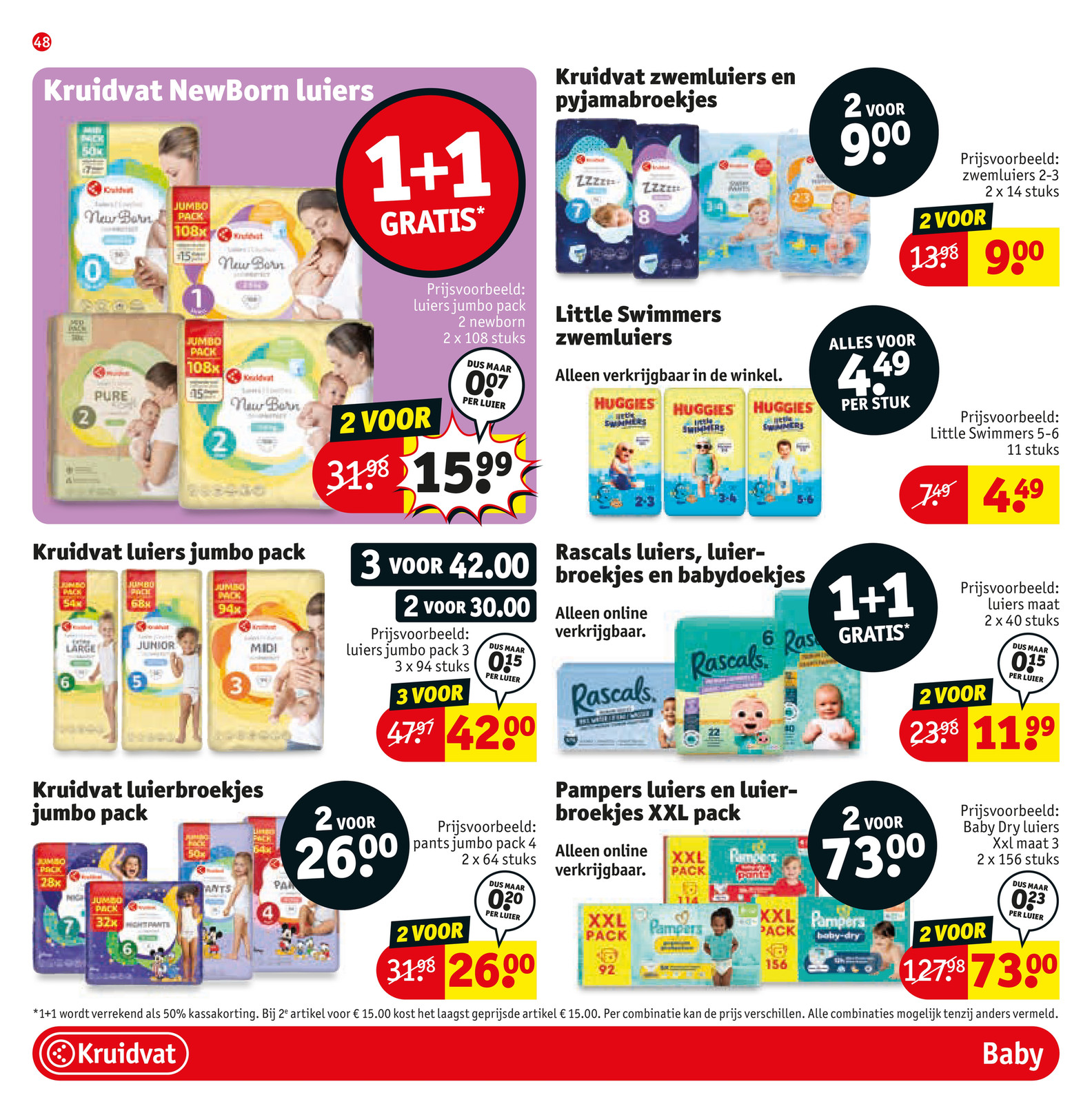 Kruidvat NewBorn luiers, gemarkeerd op pagina 48 van de Kruidvat folder