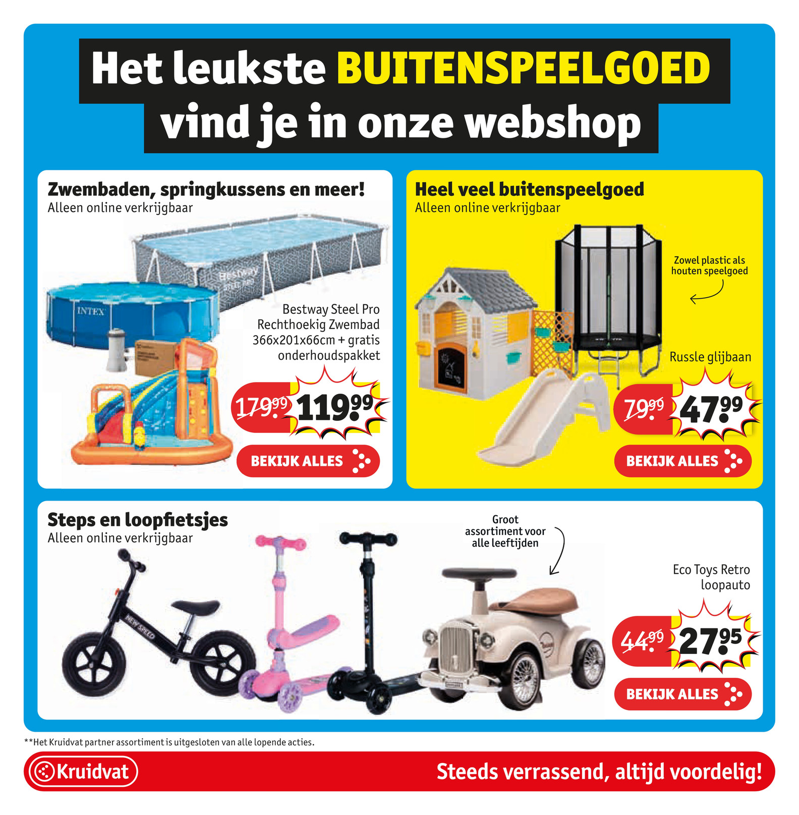 Eco Toys Retro loopauto, steps en loopfietsjes, gemarkeerd op pagina 67 van de Kruidvat folder