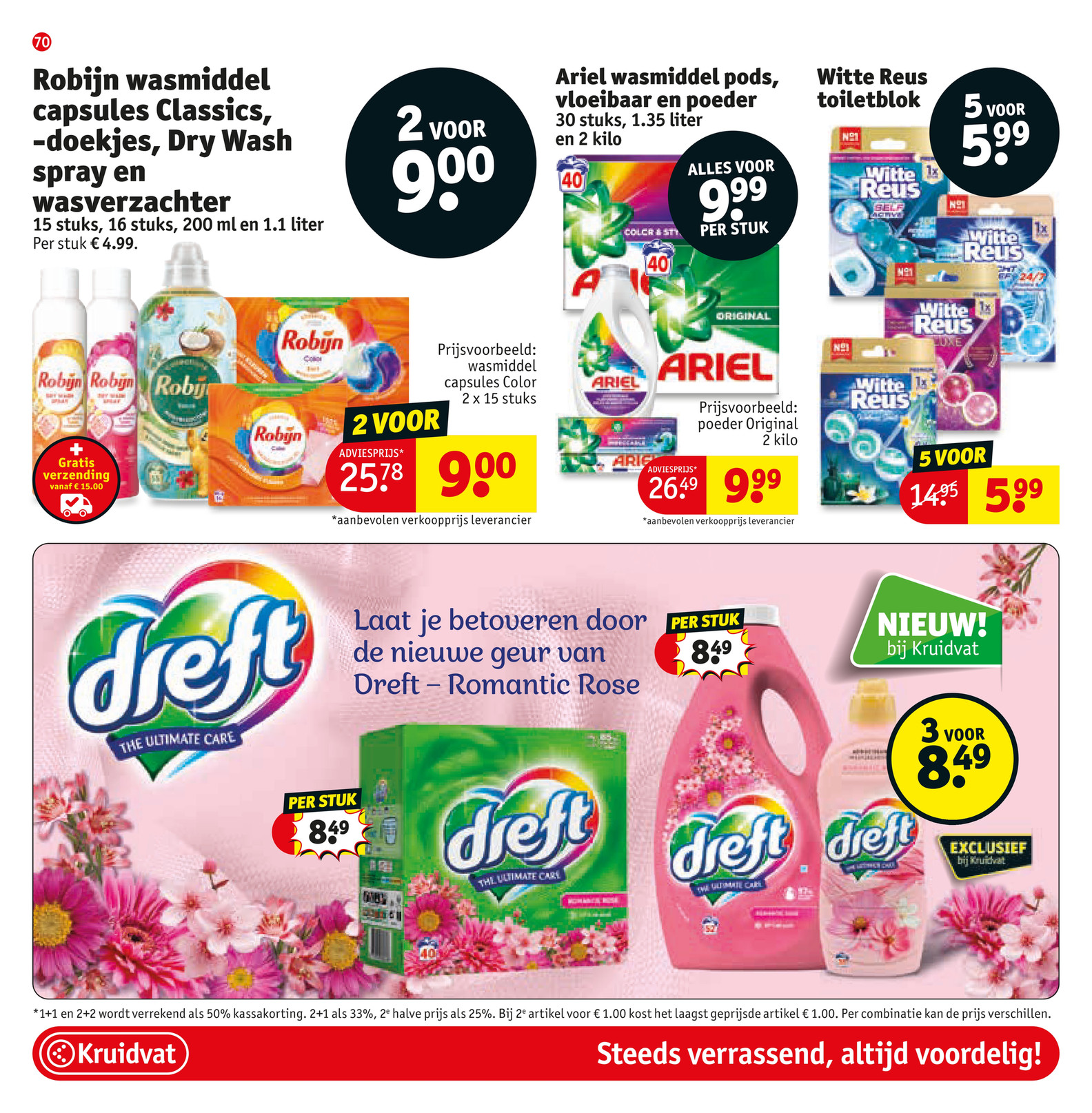 Witte Reus toiletblok, gemarkeerd op pagina 74 van de Kruidvat folder