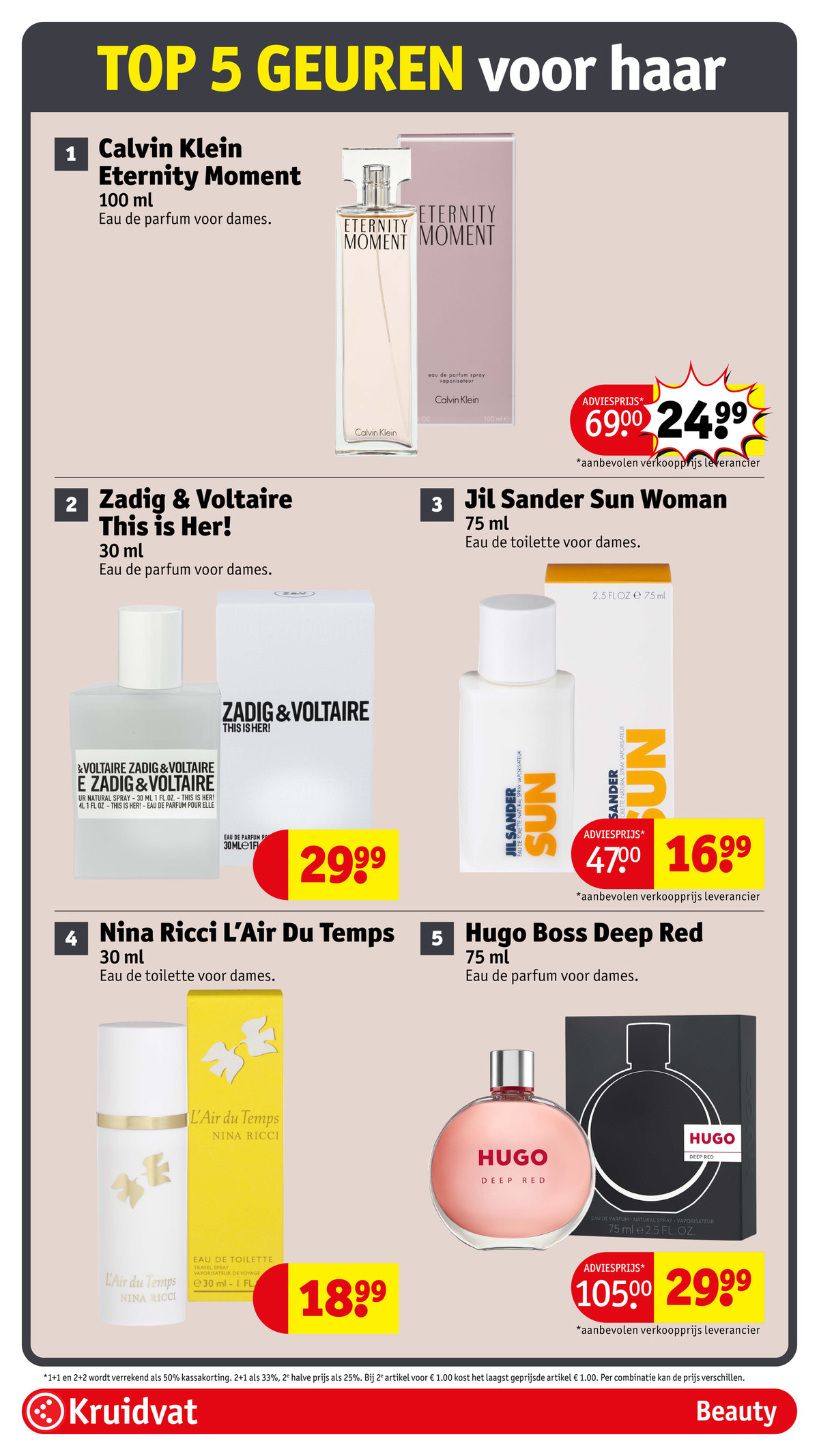 Hugo Boss Deep Red, gemarkeerd op pagina 4 van de Kruidvat folder