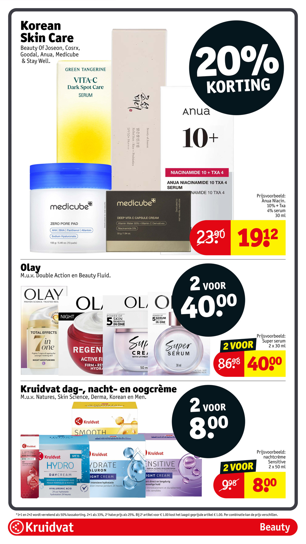 Olay dag-, nacht- en oogcrème, gemarkeerd op pagina 10 van de Kruidvat folder