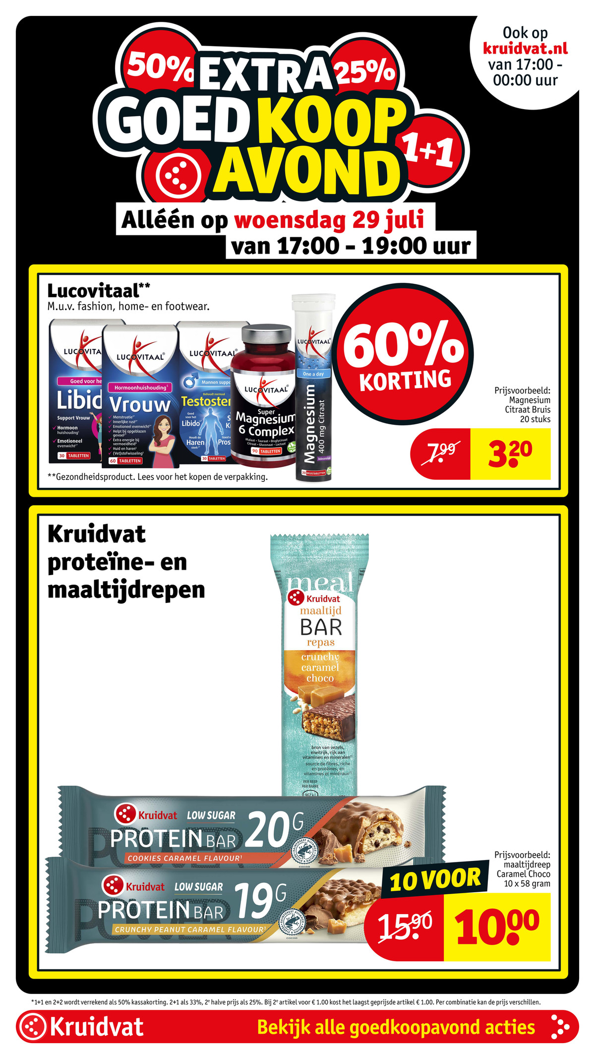 Kruidvat proteïne- en maaltijdrepen, gemarkeerd op pagina 15 van de Kruidvat folder