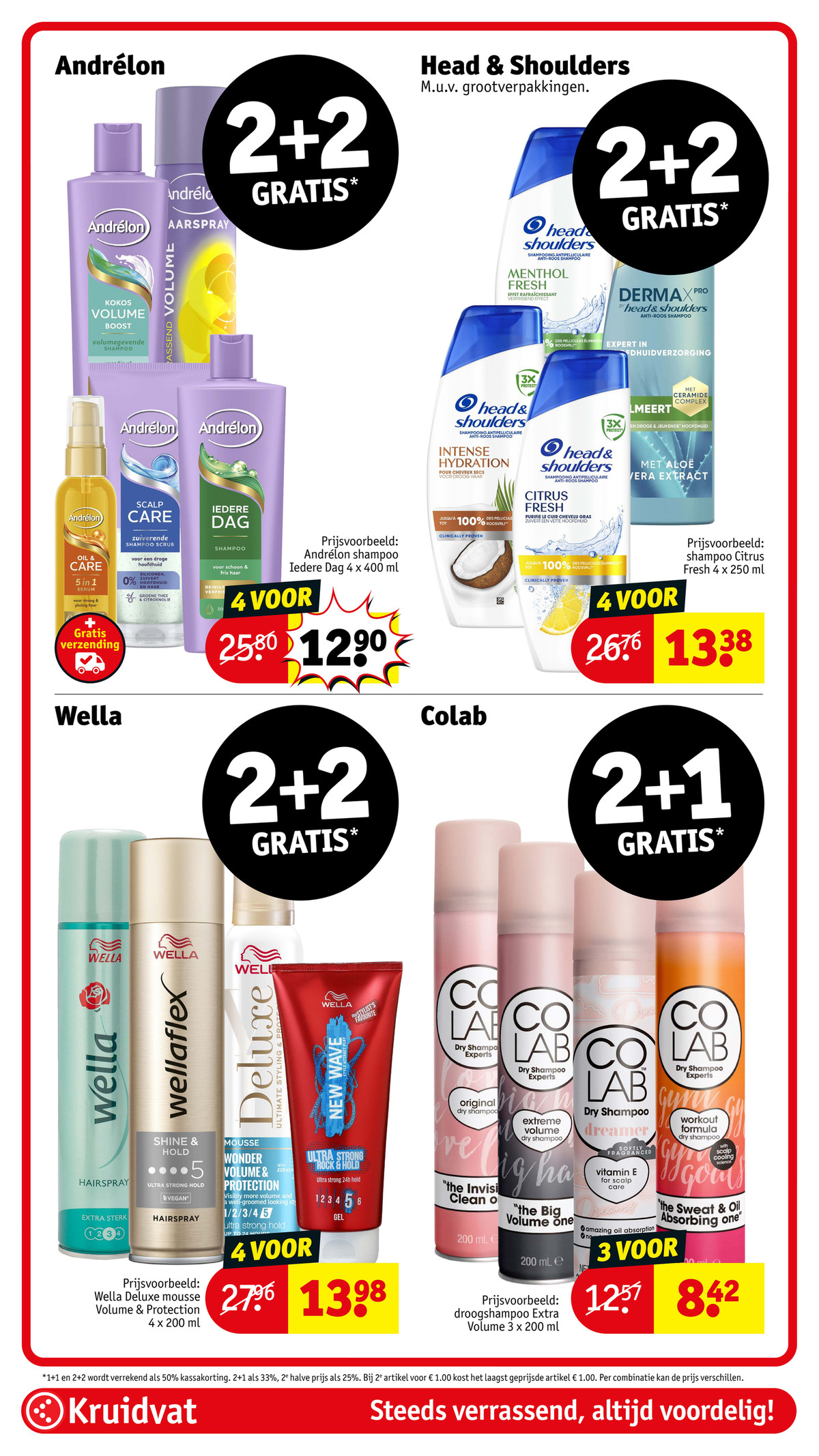 Droogshampoo, gemarkeerd op pagina 28 van de Kruidvat folder