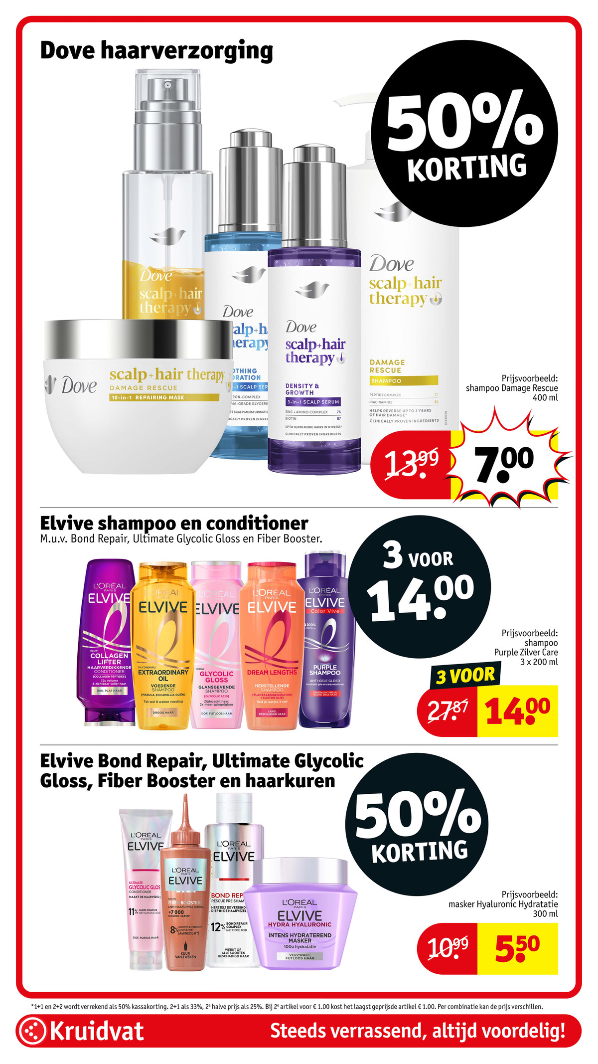 Dove haarverzorging, gemarkeerd op pagina 31 van de Kruidvat folder