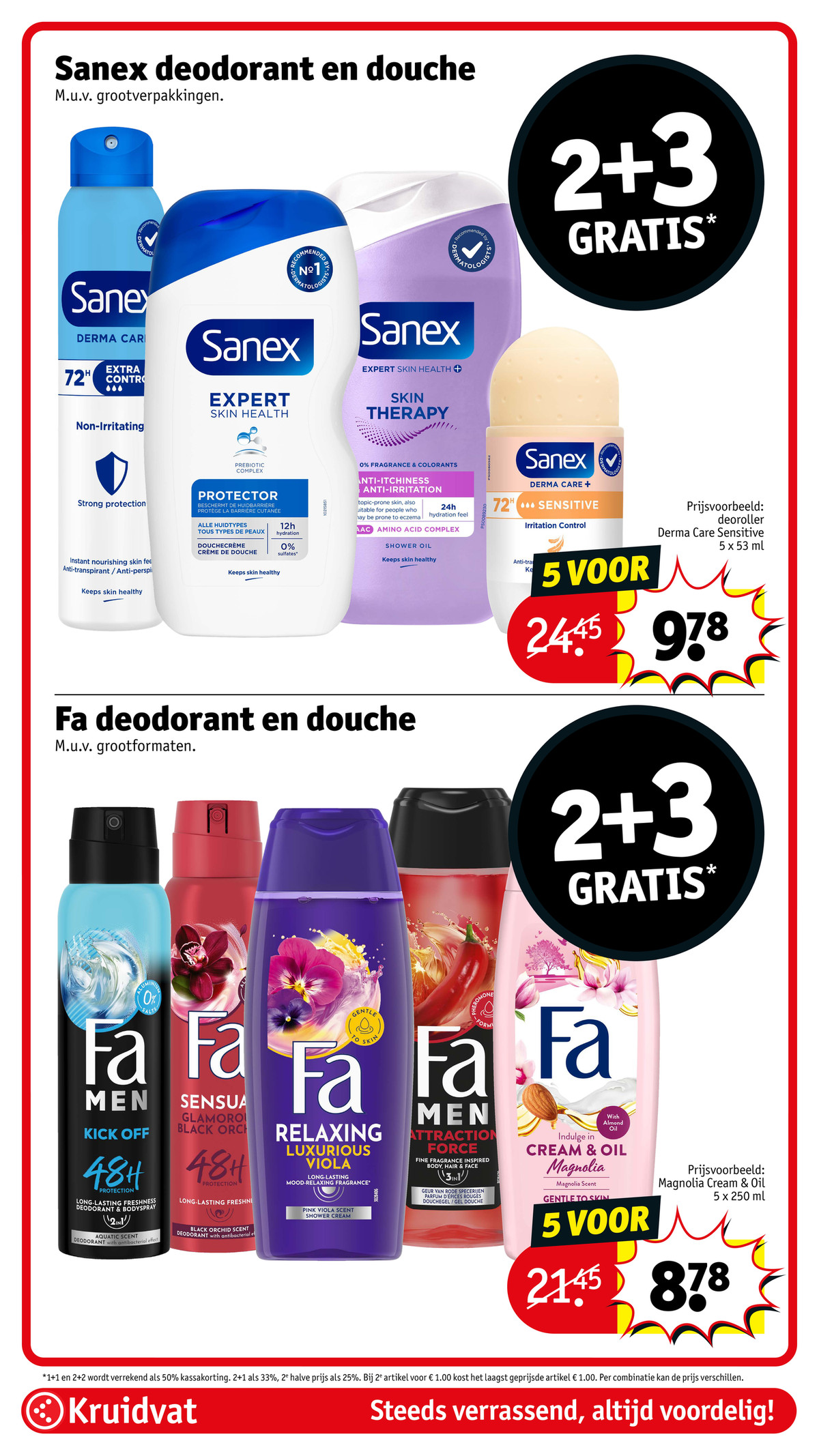 Fa deodorant en douche, gemarkeerd op pagina 38 van de Kruidvat folder