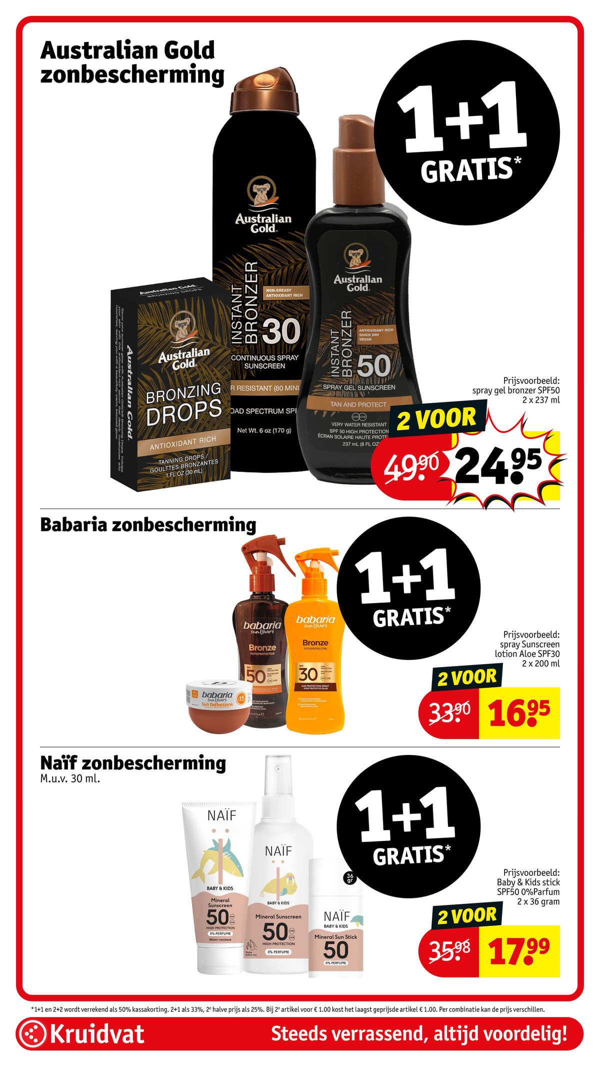 Naïf zonbescherming, gemarkeerd op pagina 42 van de Kruidvat folder