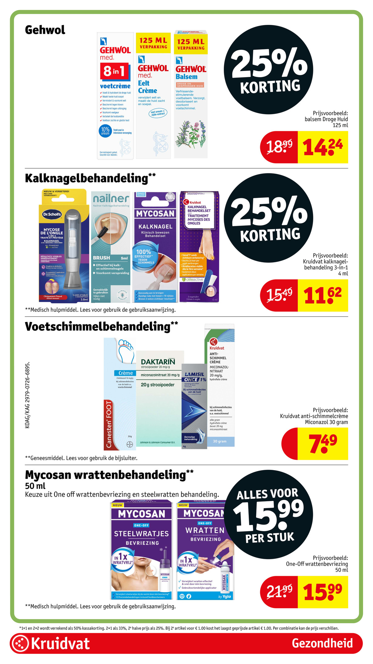 Voetschimmelbehandeling selectie, gemarkeerd op pagina 62 van de Kruidvat folder