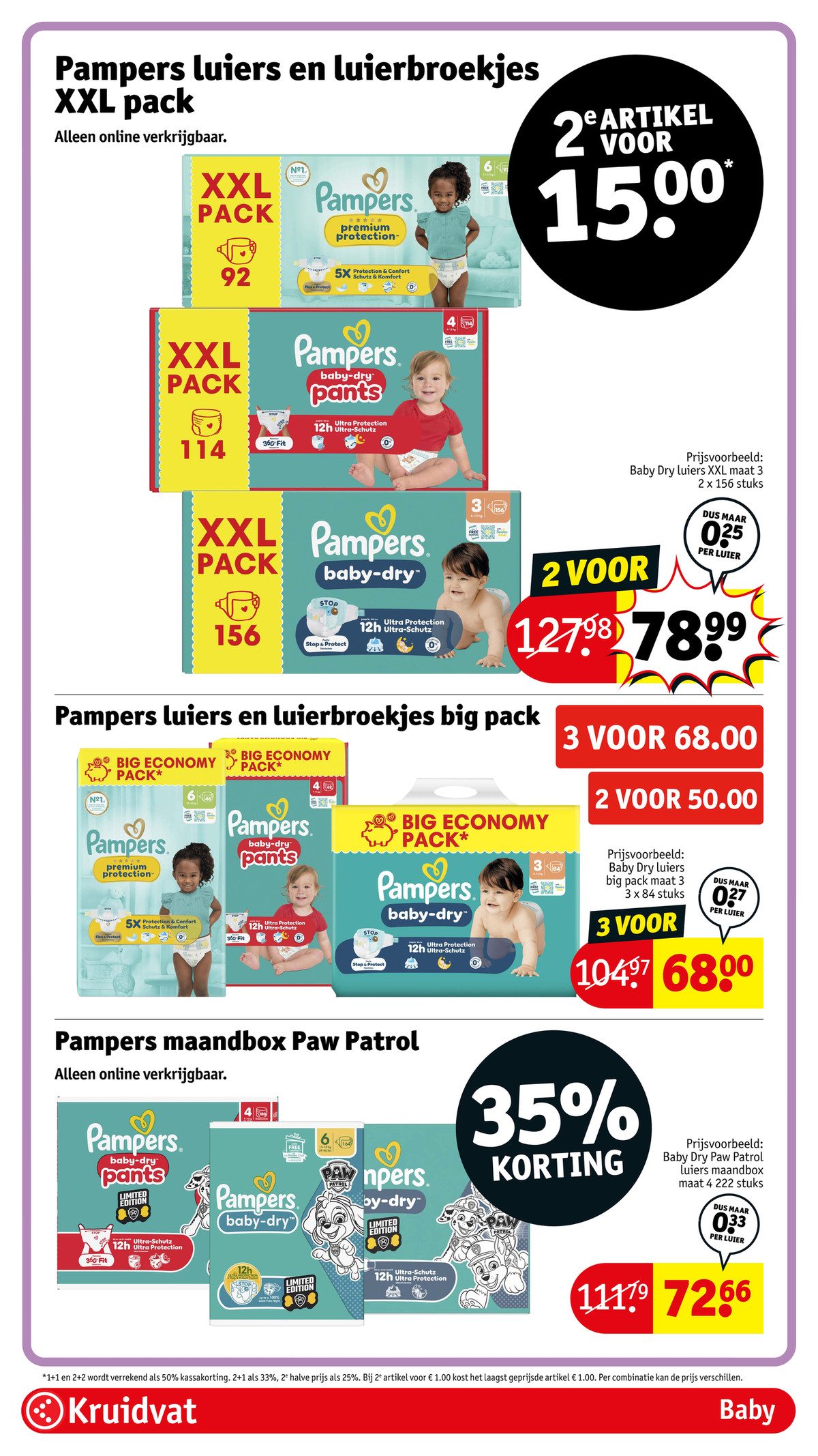 Pampers Luiers en Luierbroekjes XXL Pack, gemarkeerd op pagina 72 van de Kruidvat folder
