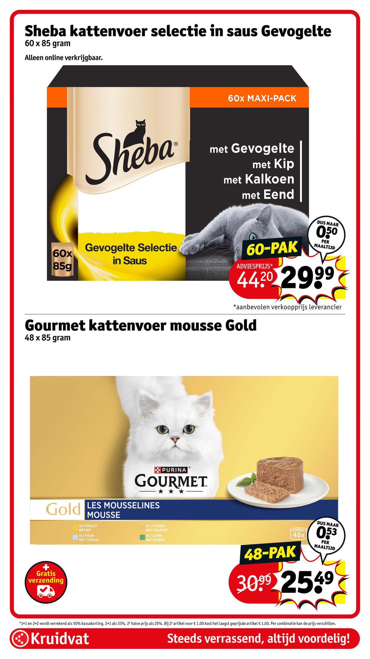 Gourmet kattenvoer mousse Gold, gemarkeerd op pagina 97 van de Kruidvat folder