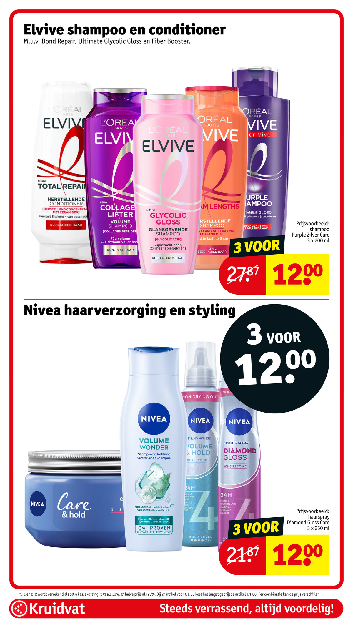 Elvive shampoo en conditioner, gemarkeerd op pagina 36 van de Kruidvat folder