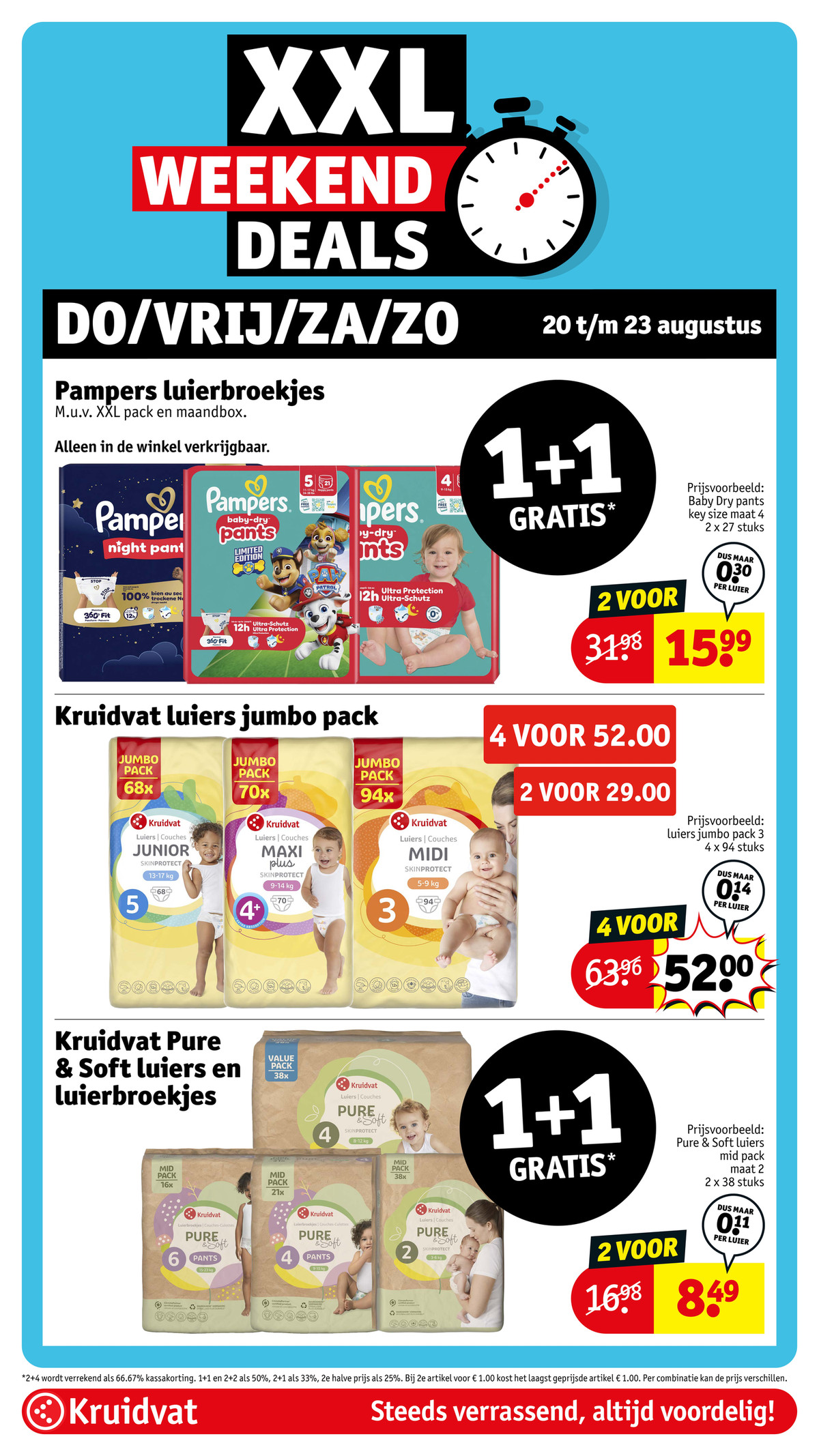 Pampers luierbroekjes, gemarkeerd op pagina 50 van de Kruidvat folder