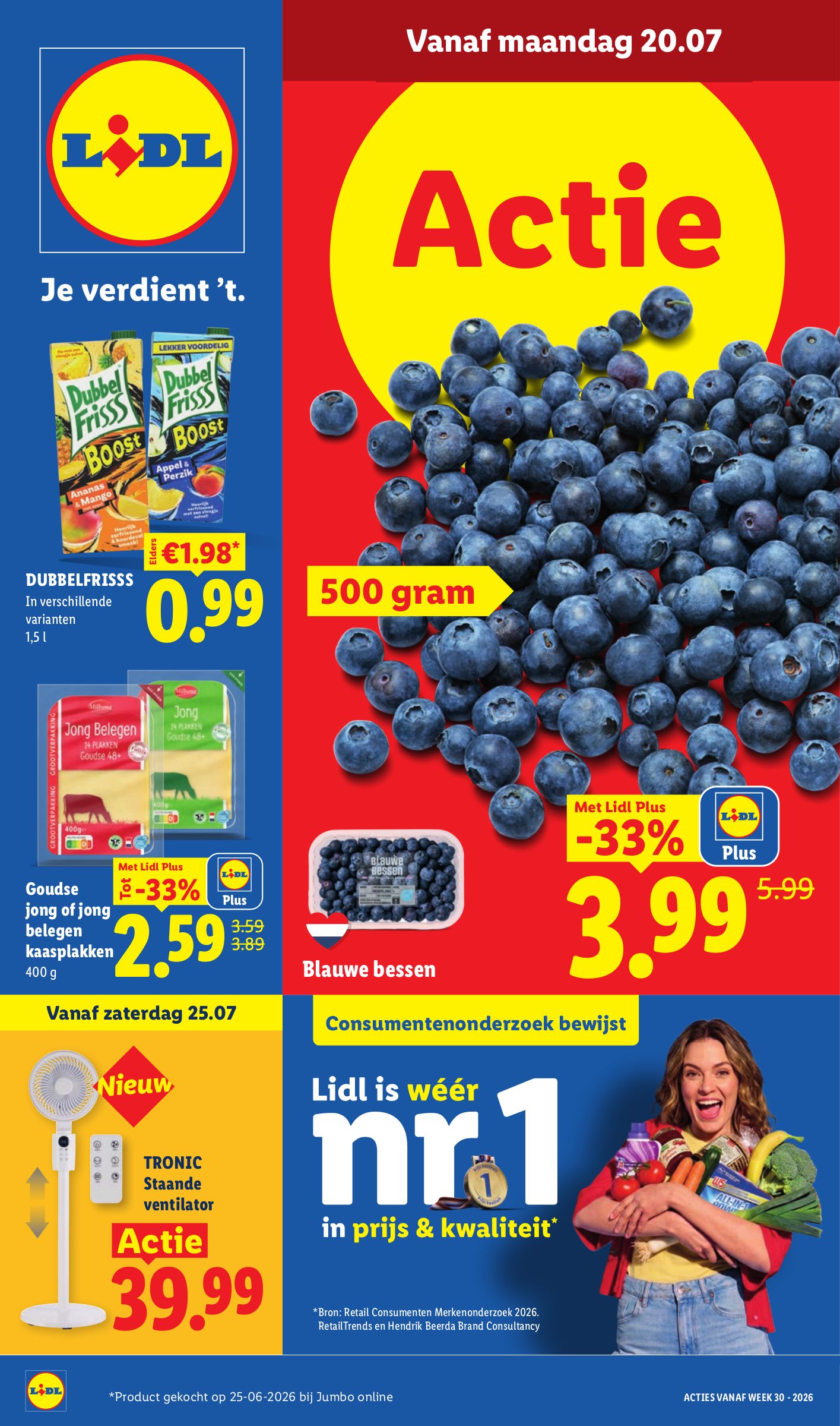 DubbelFriss Boost, gemarkeerd op pagina 1 van de Lidl folder