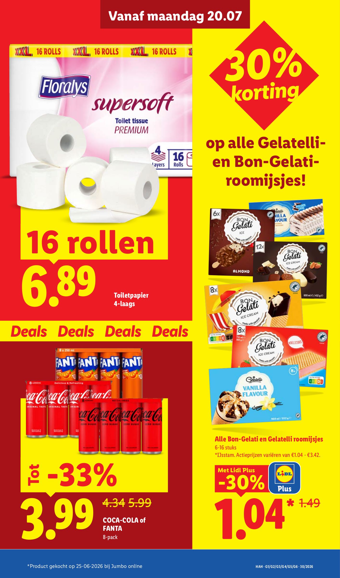 Gelatelli- en Bon-Gelati-roomijsjes, gemarkeerd op pagina 3 van de Lidl folder