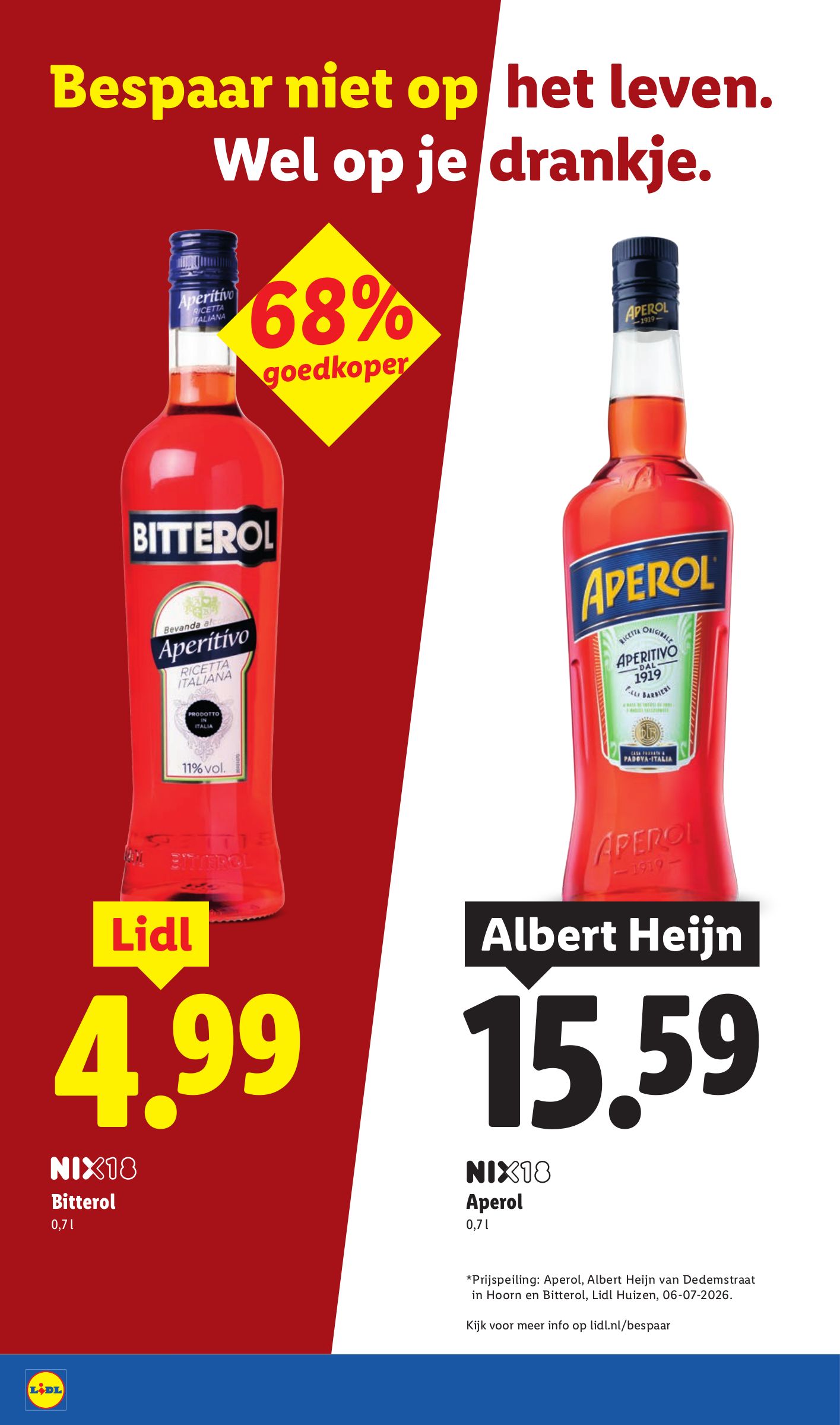 Aperol, gemarkeerd op pagina 46 van de Lidl folder
