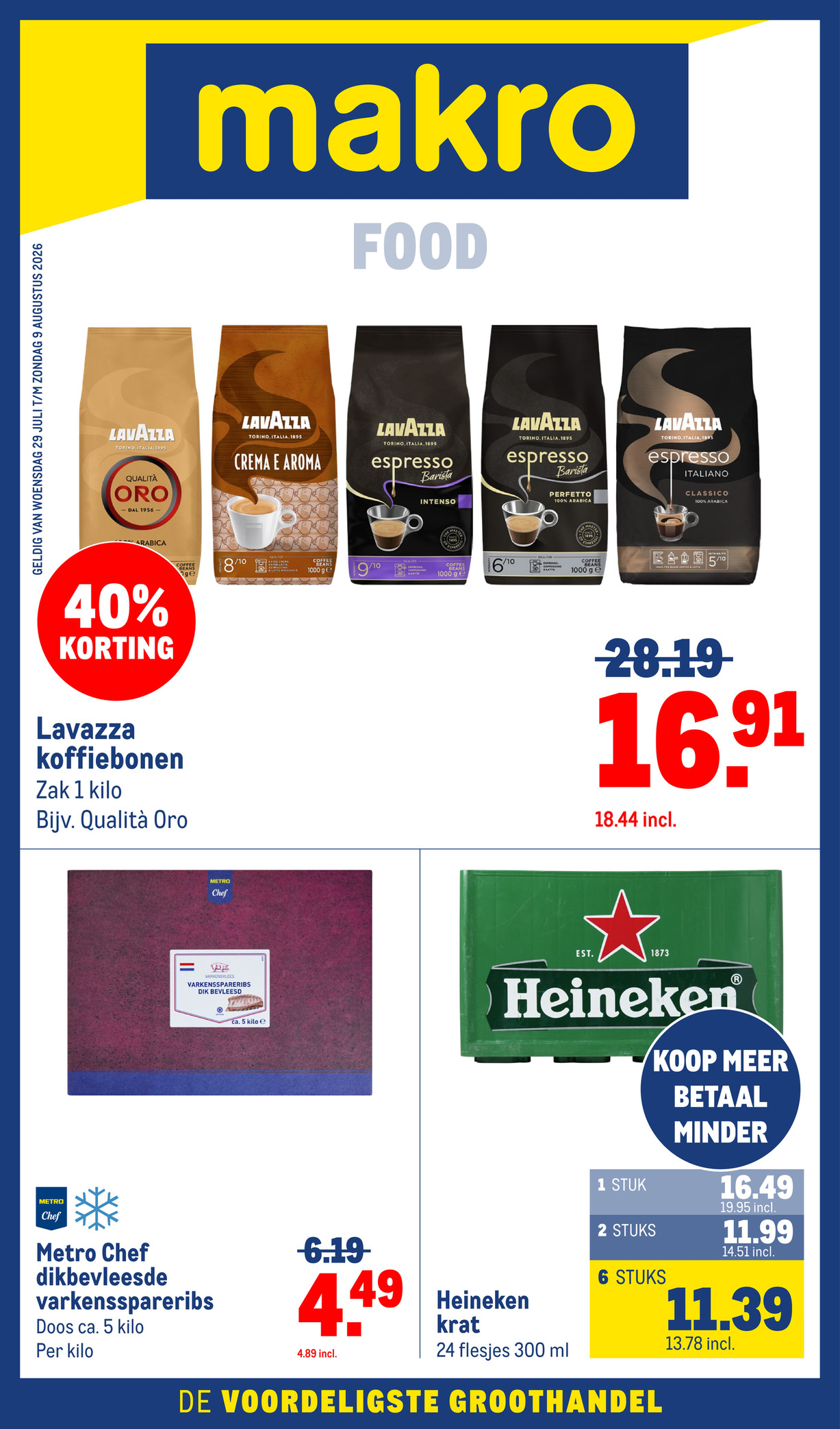 Heineken krat, gemarkeerd op pagina 1 van de Makro folder