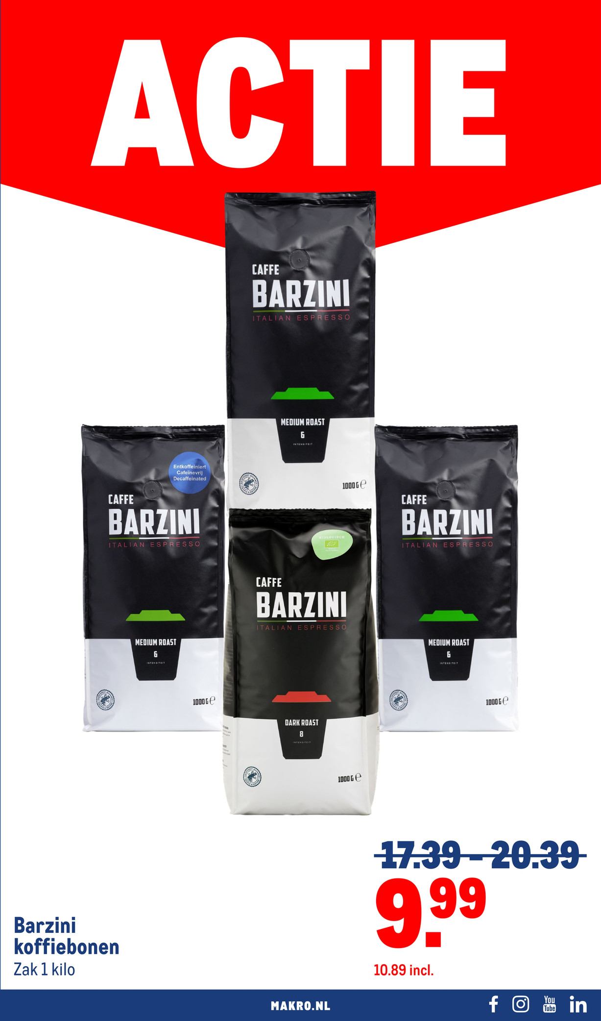 Barzini koffiebonen, gemarkeerd op pagina 3 van de Makro folder