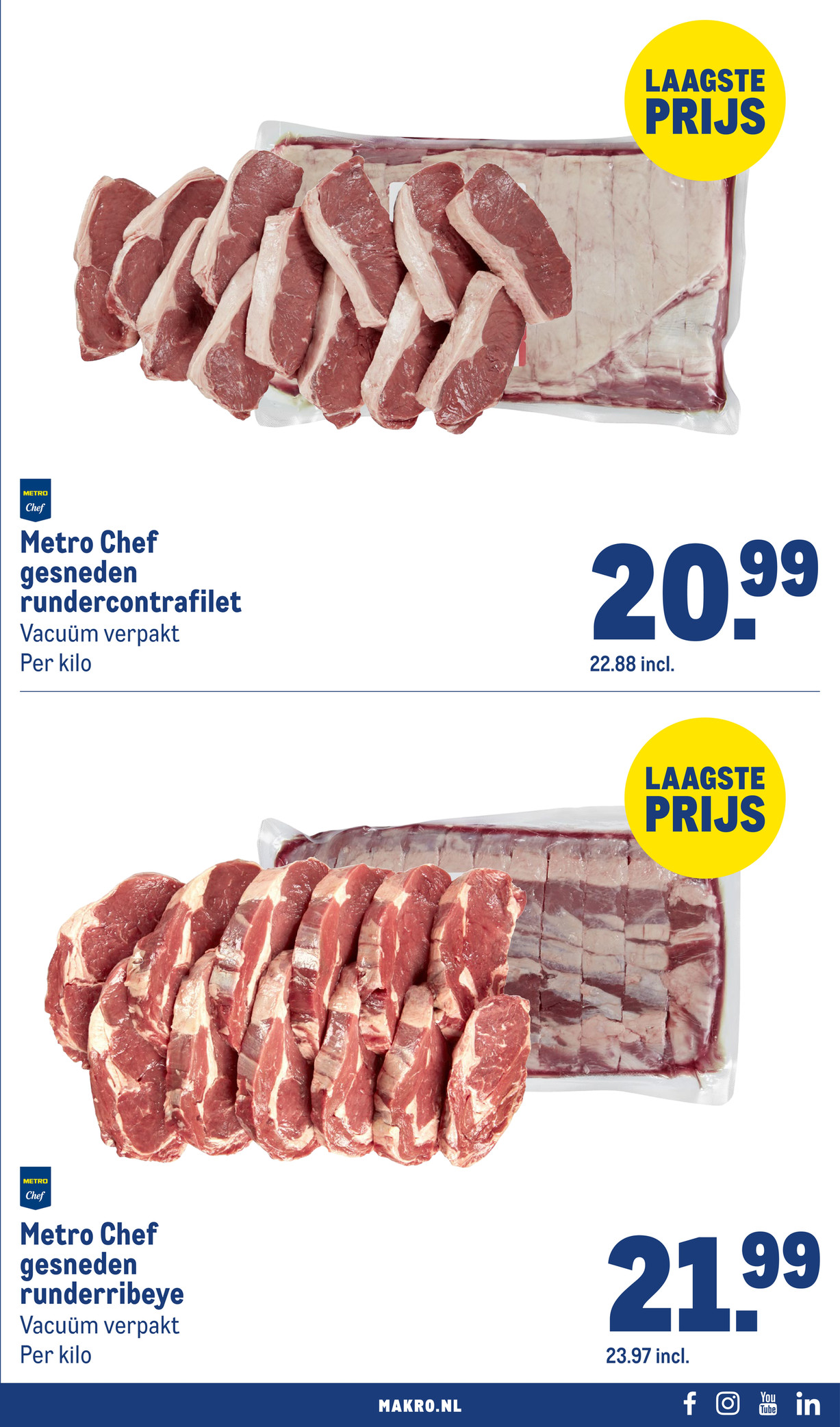 Metro Chef gesneden runderribeye, gemarkeerd op pagina 9 van de Makro folder