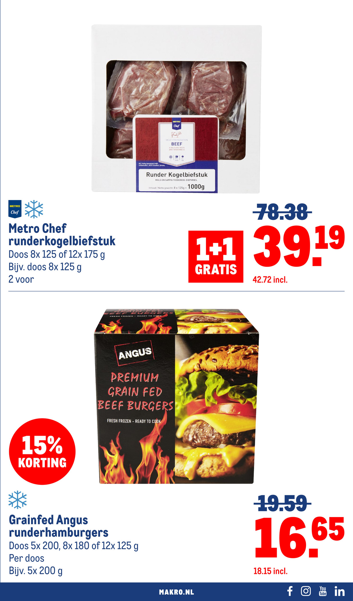 Grainfed Angus runderhamburgers, gemarkeerd op pagina 11 van de Makro folder