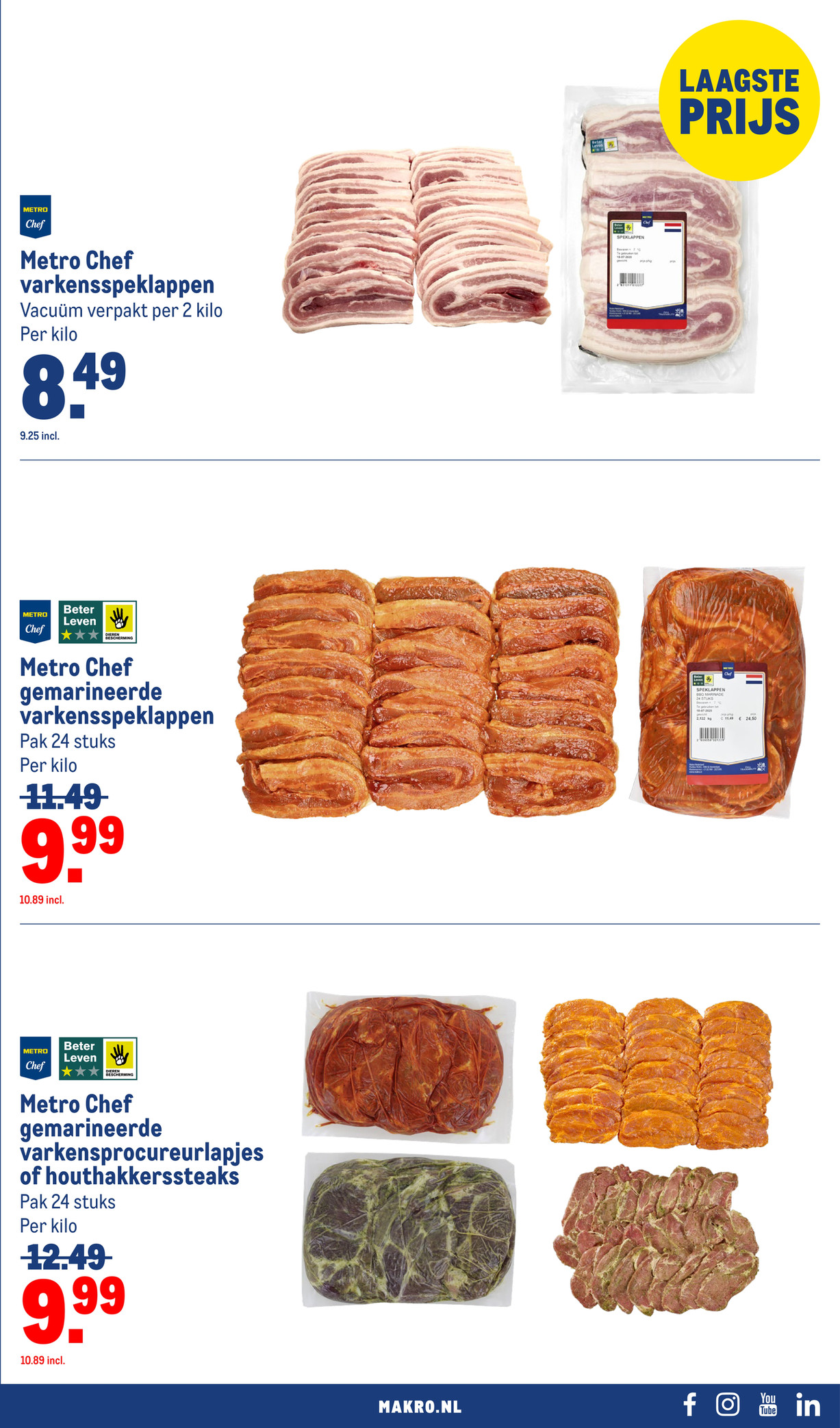 Metro Chef gemarineerde varkensspeklappen, gemarkeerd op pagina 13 van de Makro folder