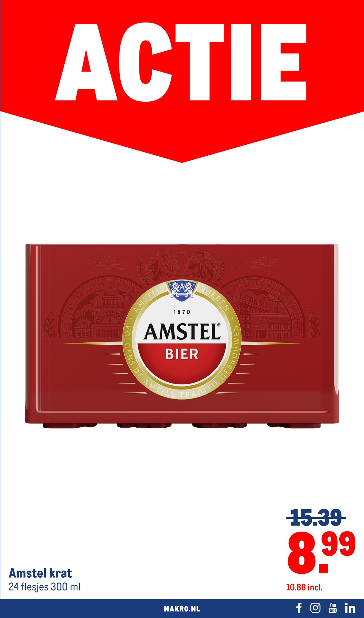 Amstel bier krat, gemarkeerd op pagina 3 van de Makro folder