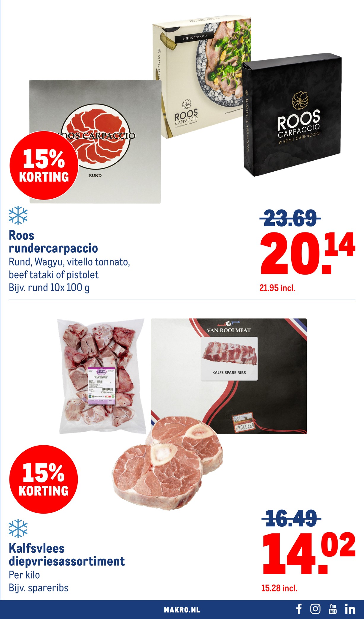 Roos rundercarpaccio assortiment, gemarkeerd op pagina 9 van de Makro folder