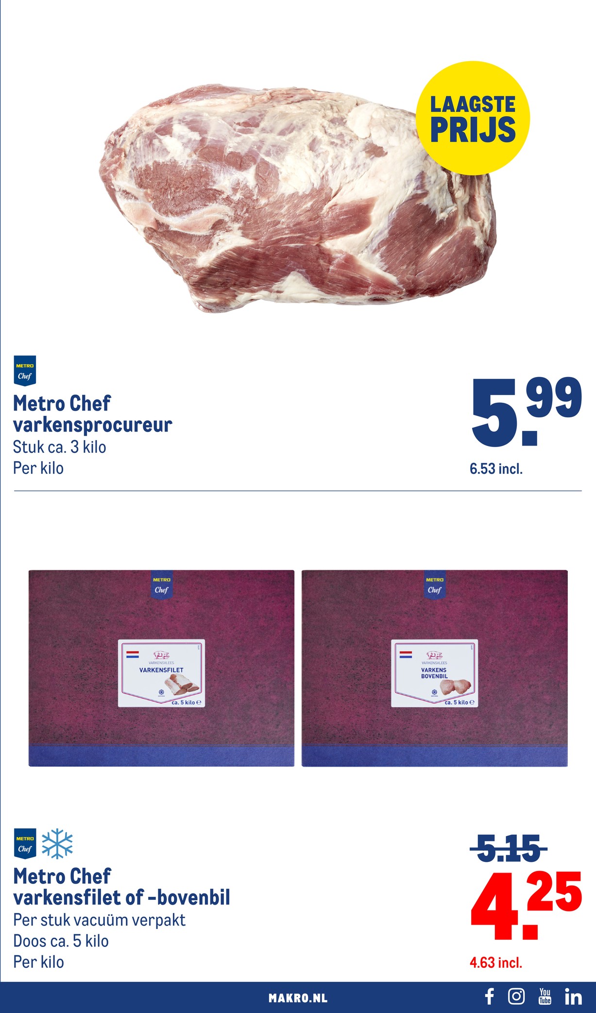 Metro Chef varkensfilet of -bovenbil, gemarkeerd op pagina 11 van de Makro folder