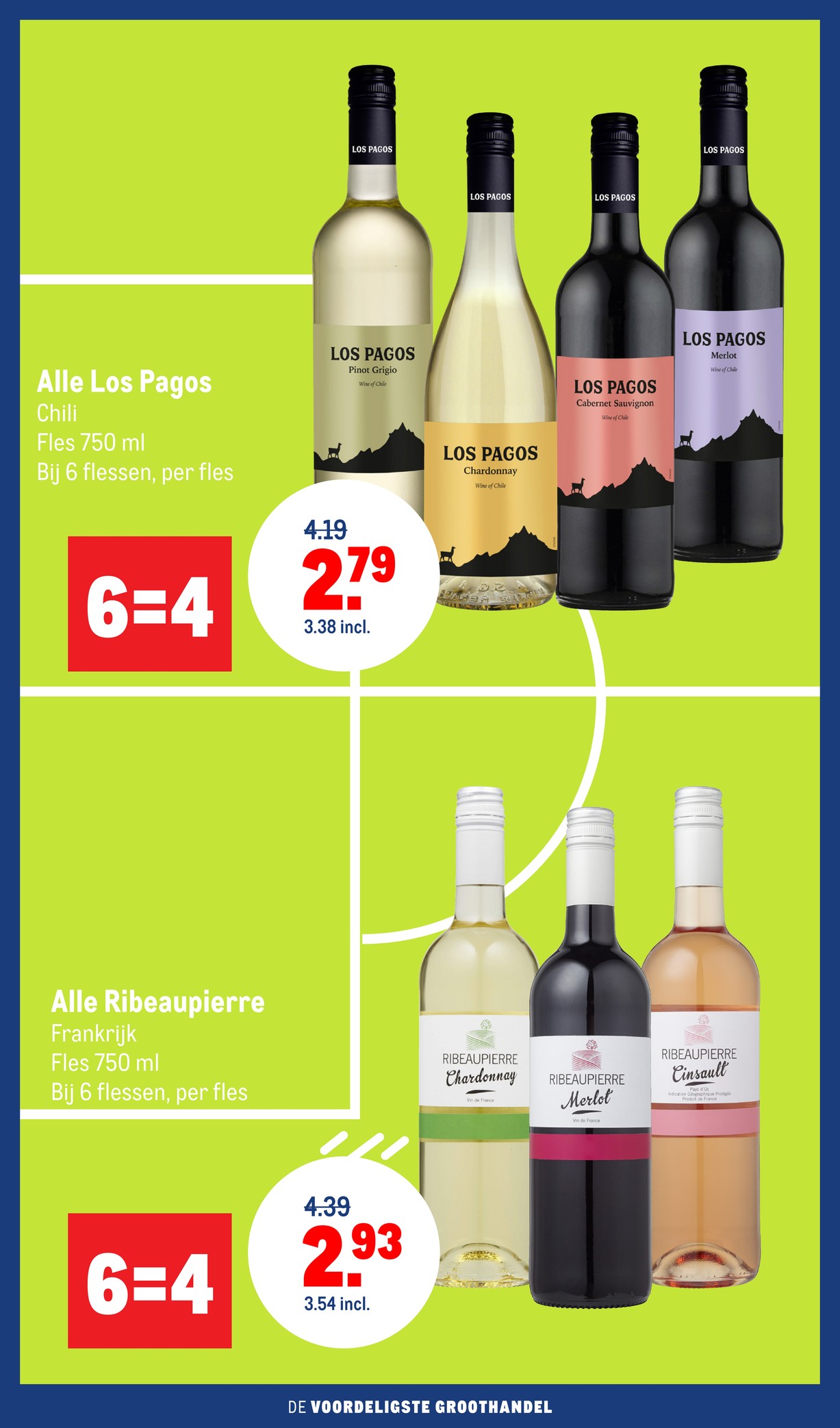 Wijn (diverse soorten), gemarkeerd op pagina 10 van de Makro folder