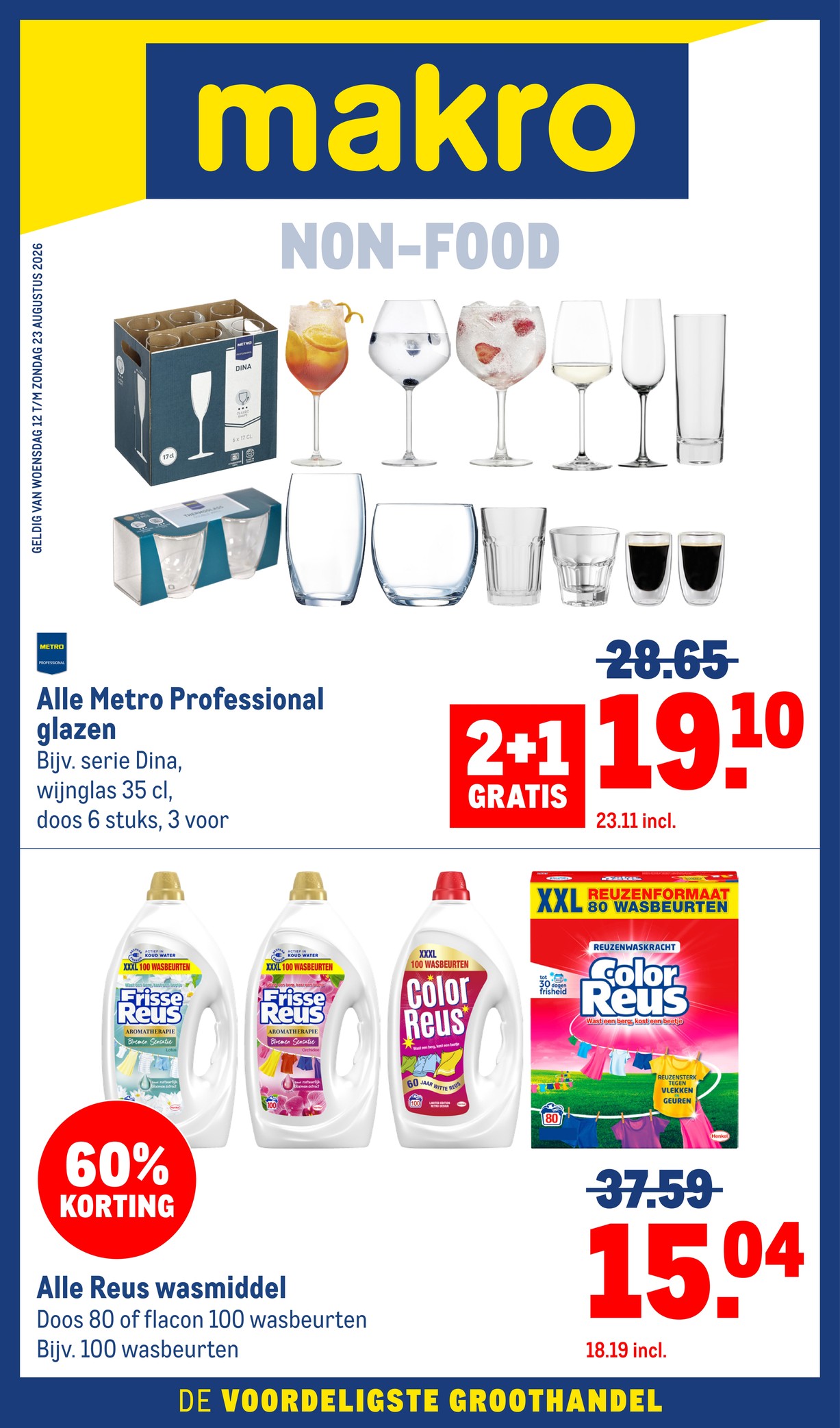 Alle Reus wasmiddel, gemarkeerd op pagina 1 van de Makro folder