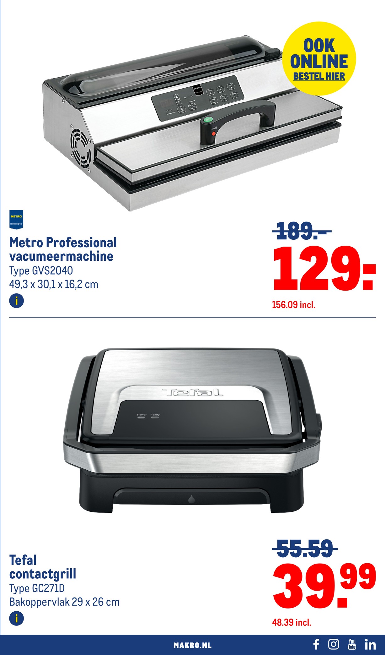Metro Professional vacumeermachine, gemarkeerd op pagina 13 van de Makro folder