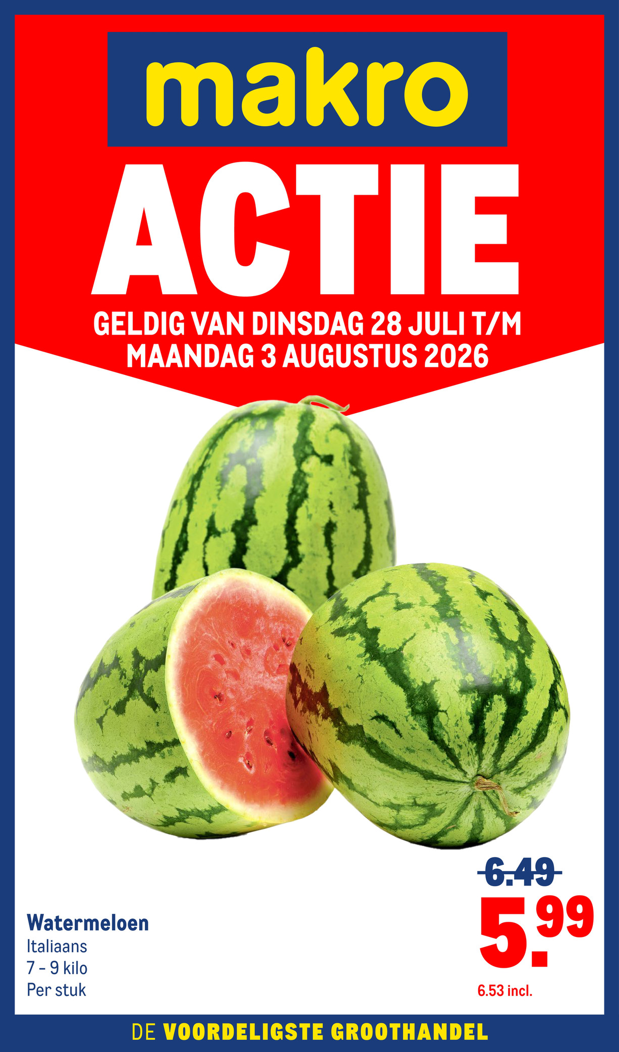Watermeloen, gemarkeerd op pagina 1 van de Makro folder